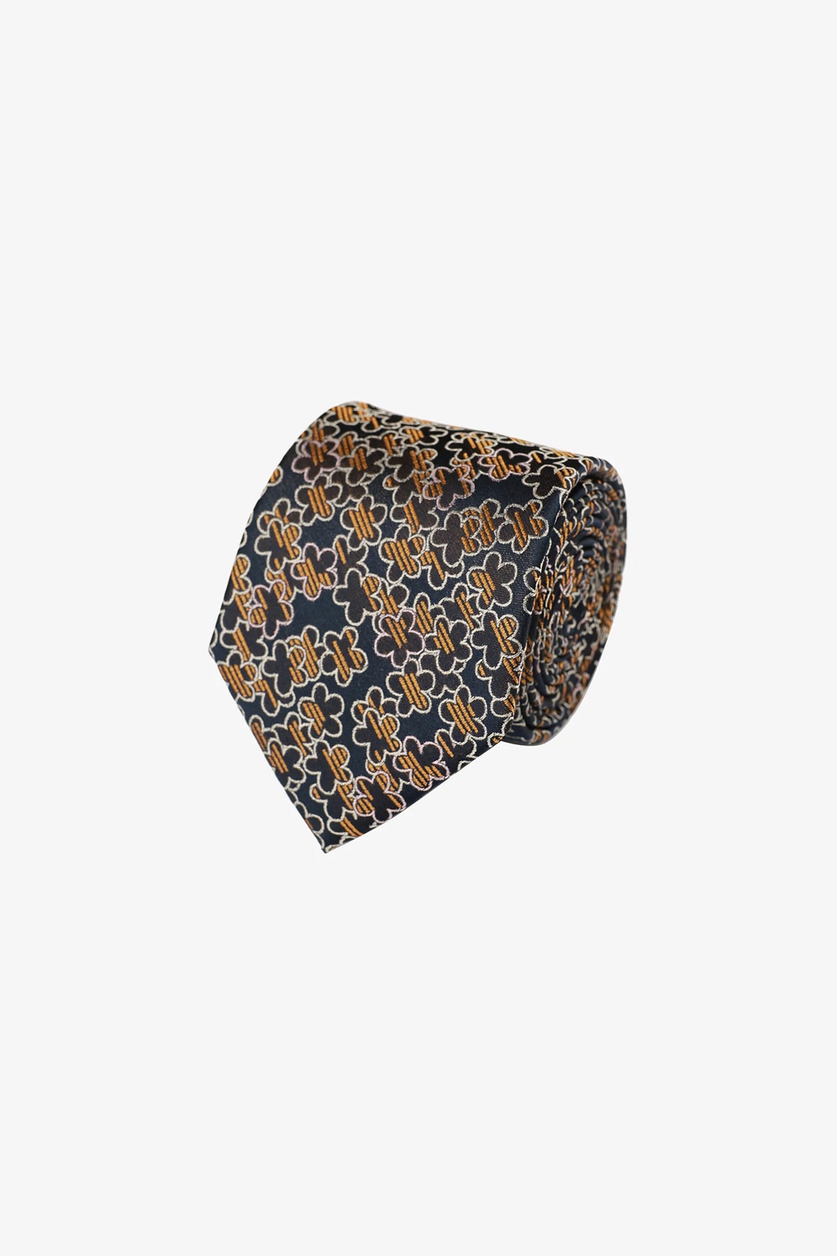 Tie - Silk navy with yellow florals