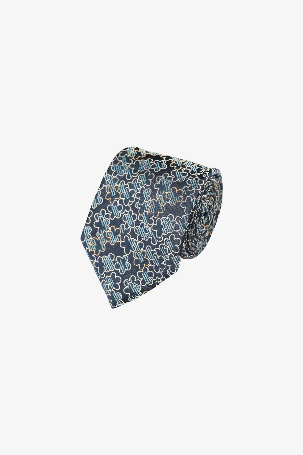 Tie - Silk navy with blue florals