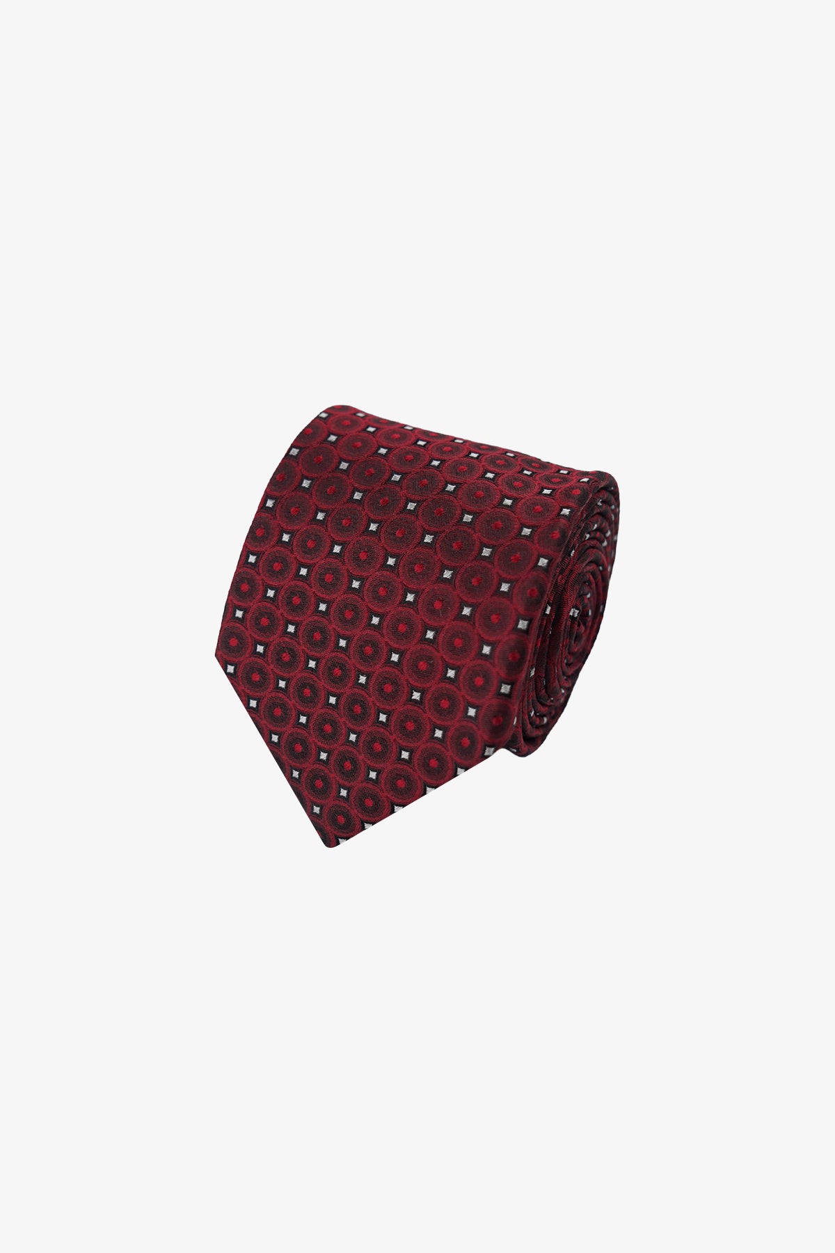Tie - Silk Red/Silver Geometric