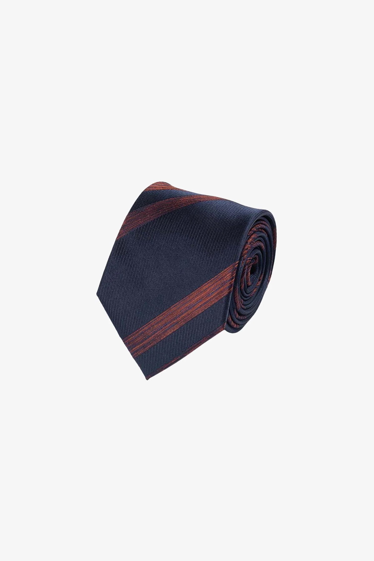 Tie - Silk navy with orange stripe