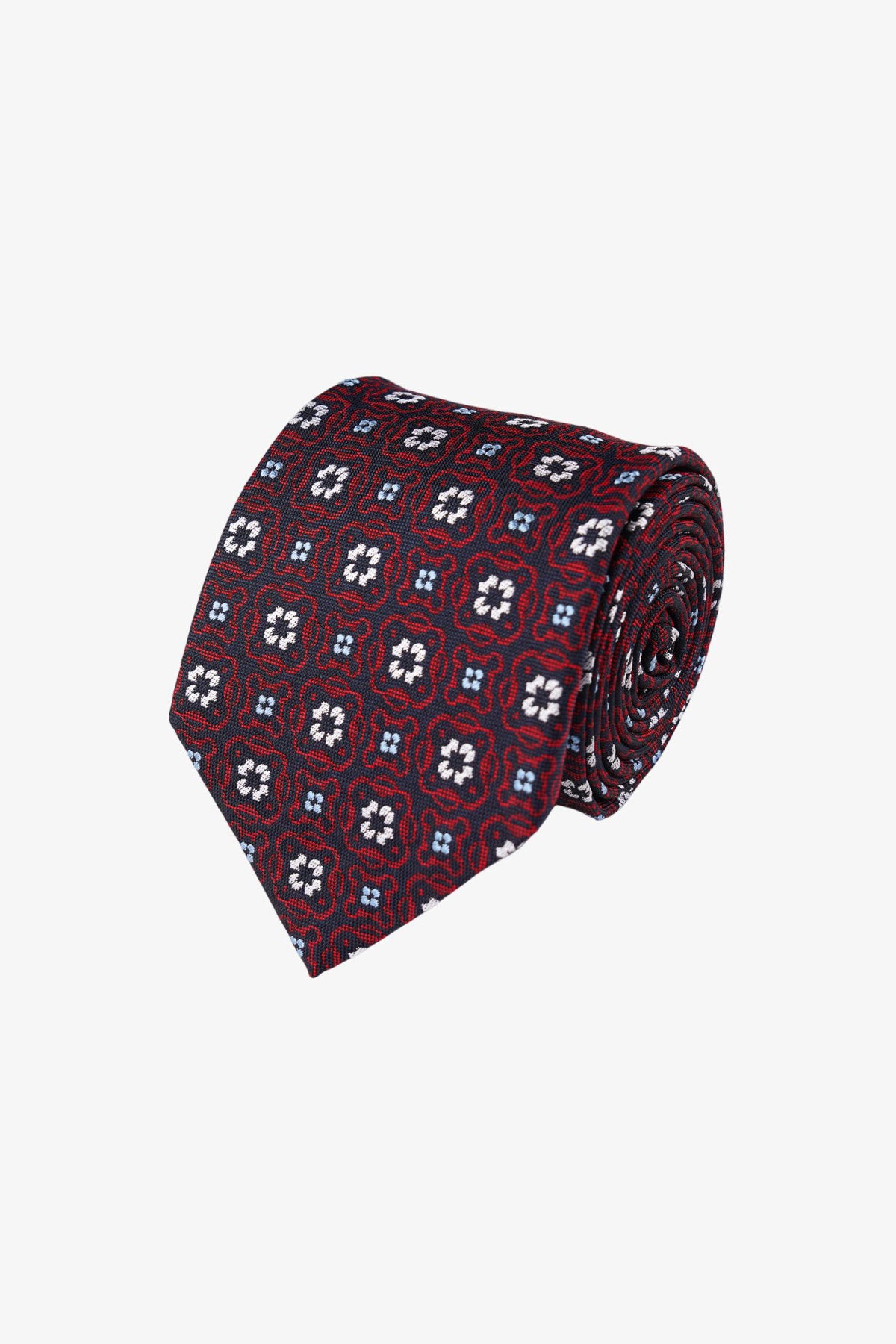 Tie - Silk Navy/Red Florals
