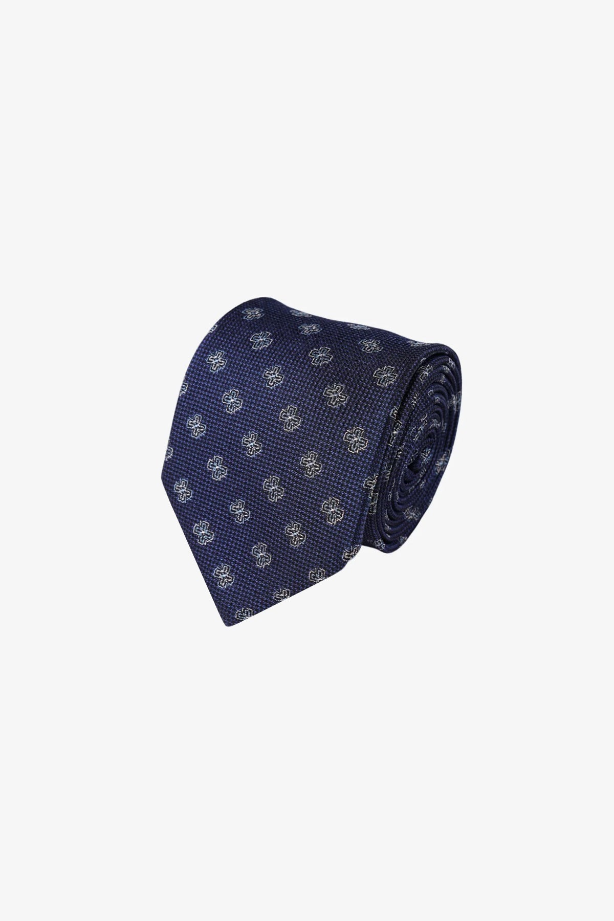 Tie - Silk & Linen Navy Pattern