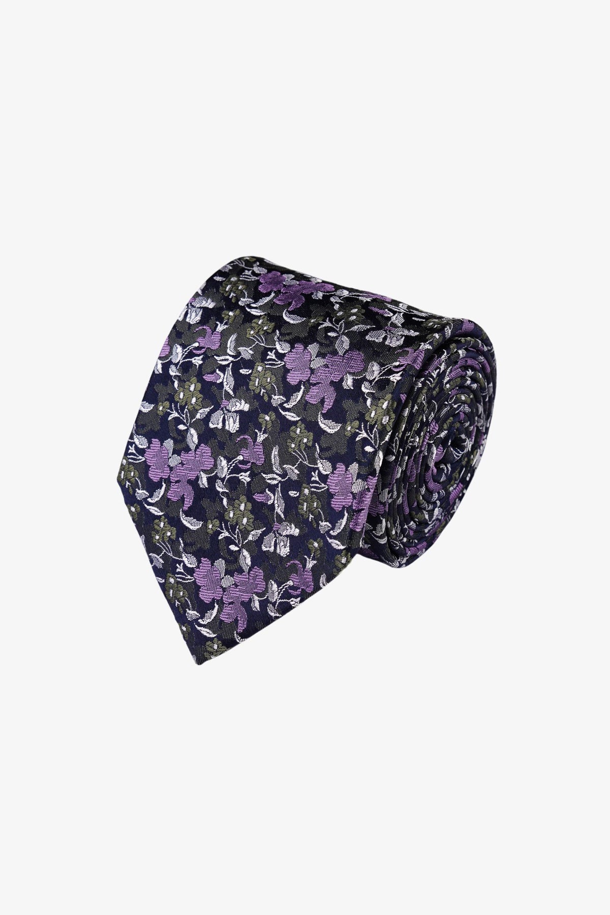 Tie - Silk Navy/Silver Florals