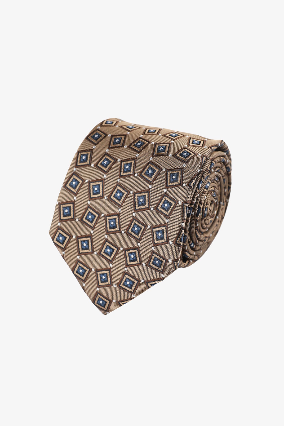 Tie - Silk light brown geometric