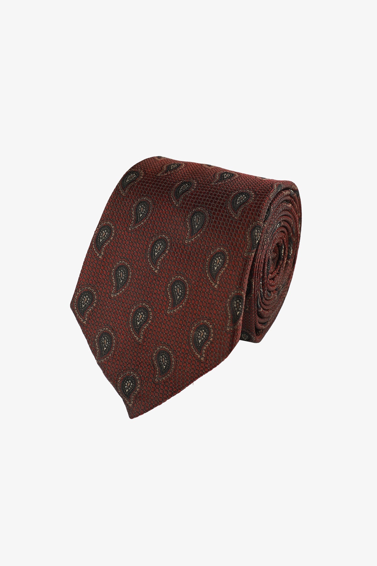 Tie - Silk deep red paisley pattern