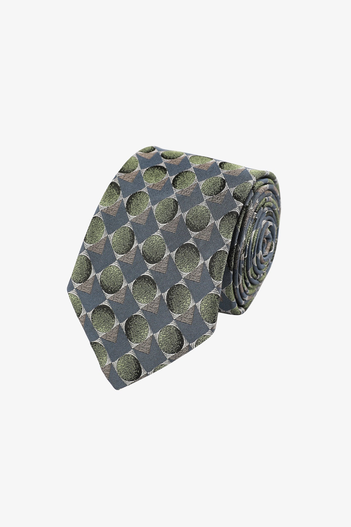Tie - Silk green geometric