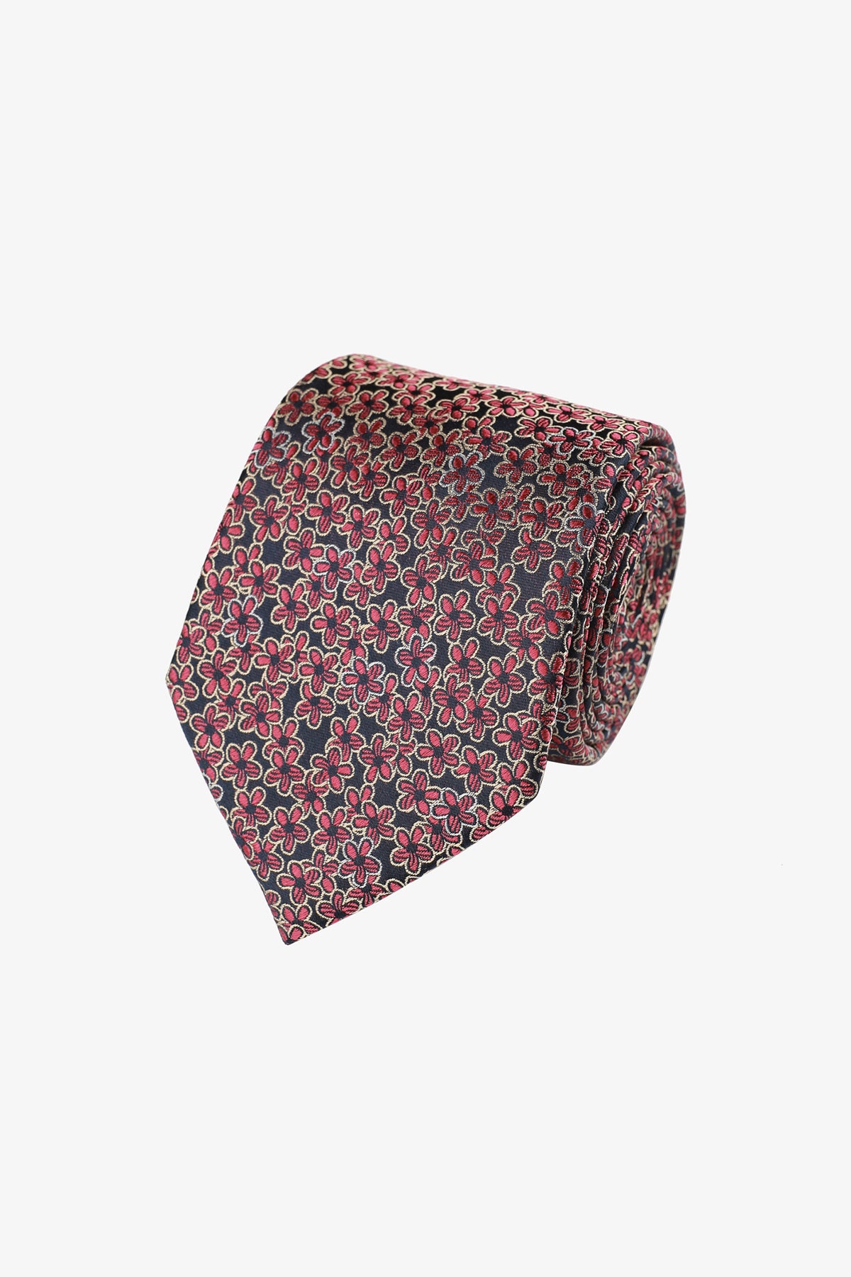 Tie - Silk navy with pink florals