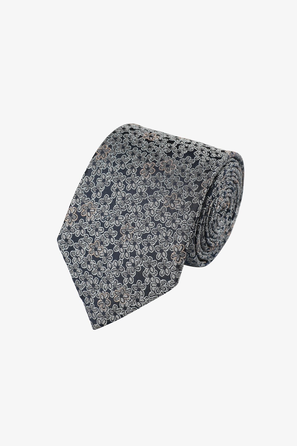Tie - Silk navy with blue florals