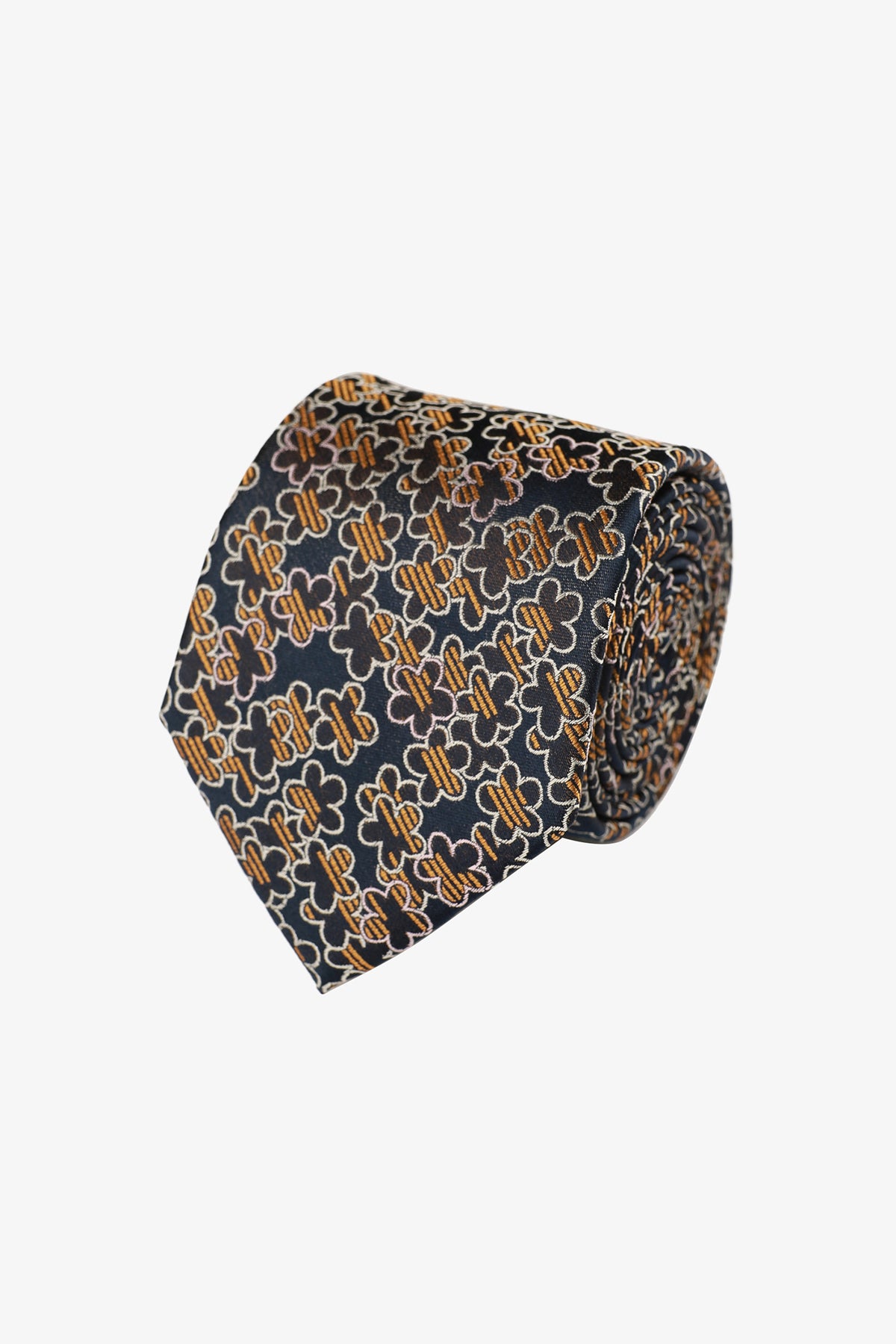 Tie - Silk navy with yellow florals