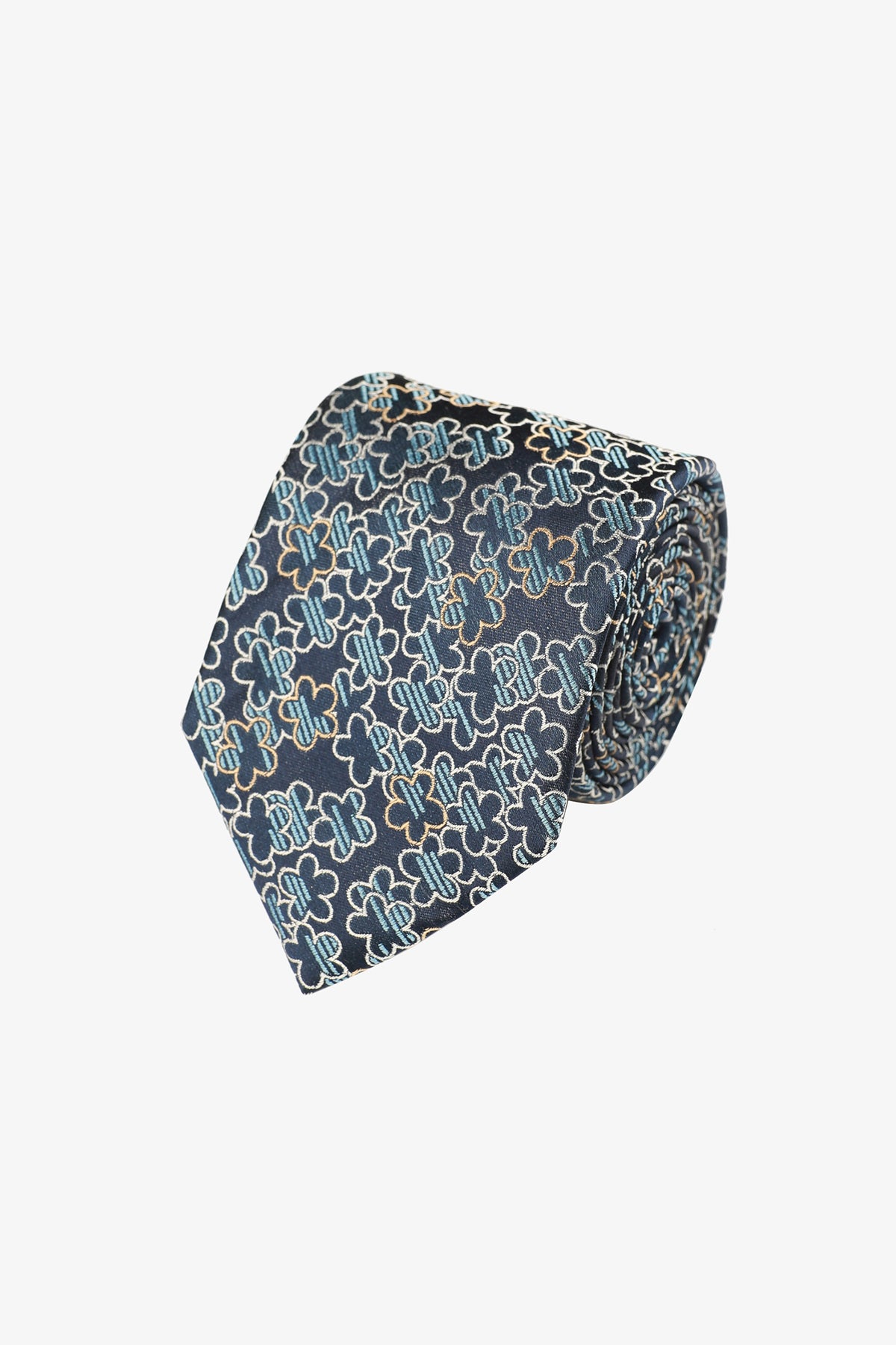 Tie - Silk navy with blue florals