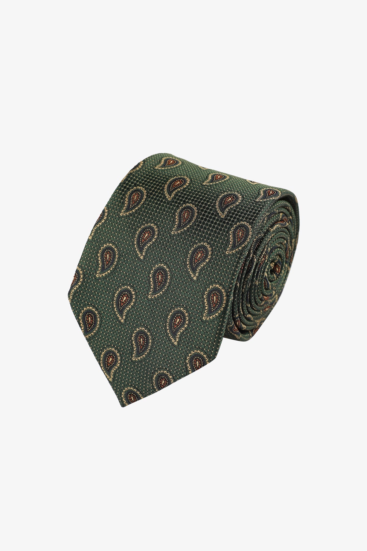 Tie - Silk green paisley pattern