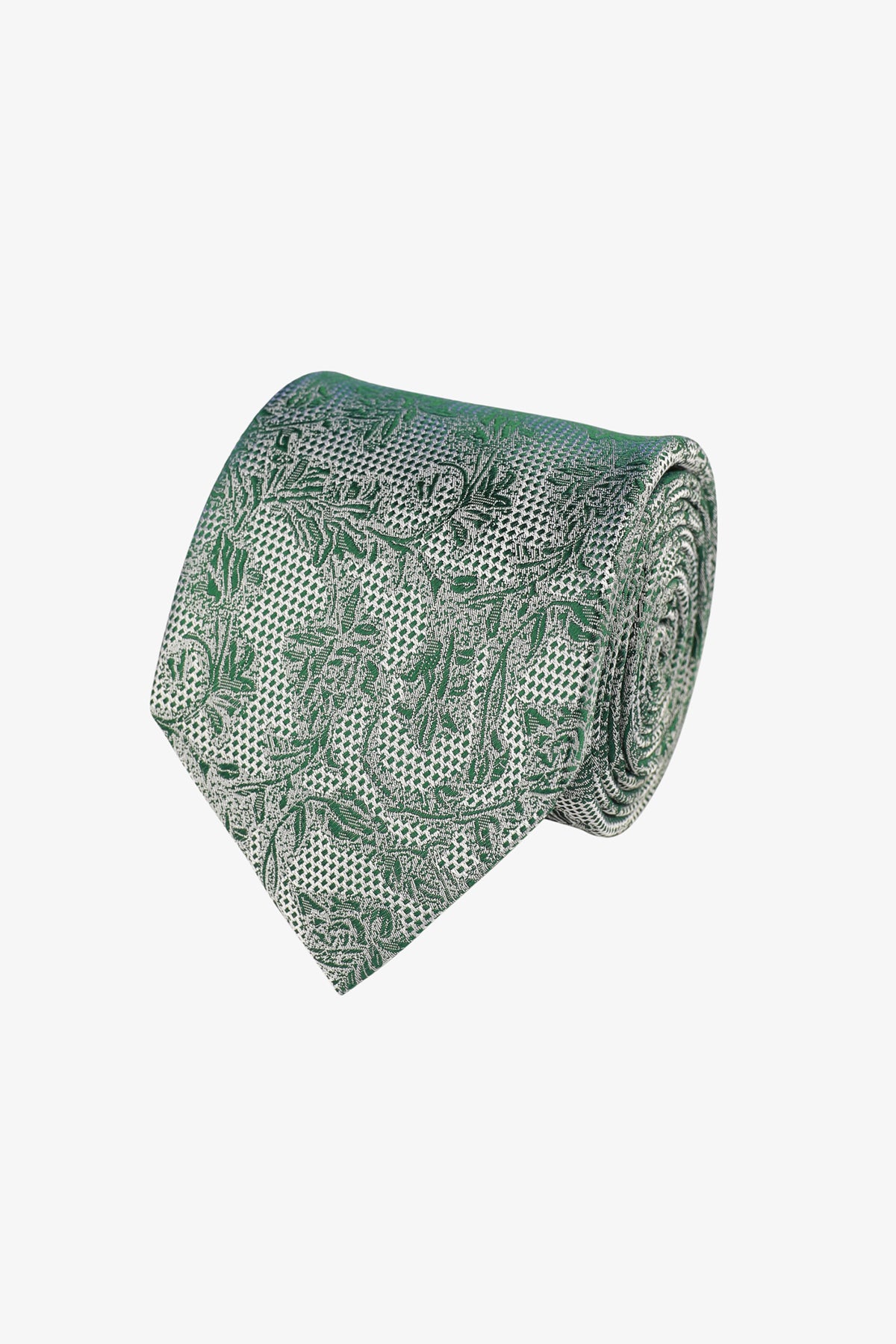 Tie - SIlk silver with floral stencil