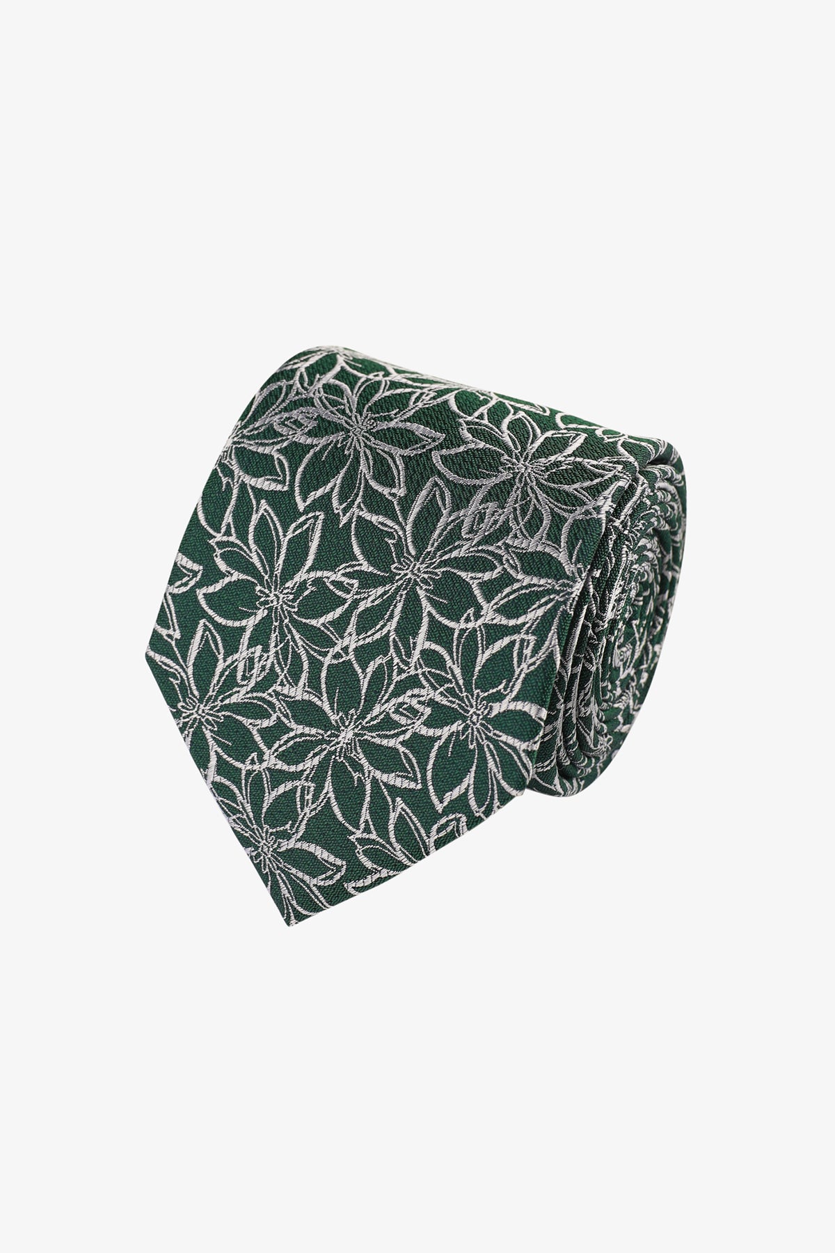 Tie - Silk black with silver florals