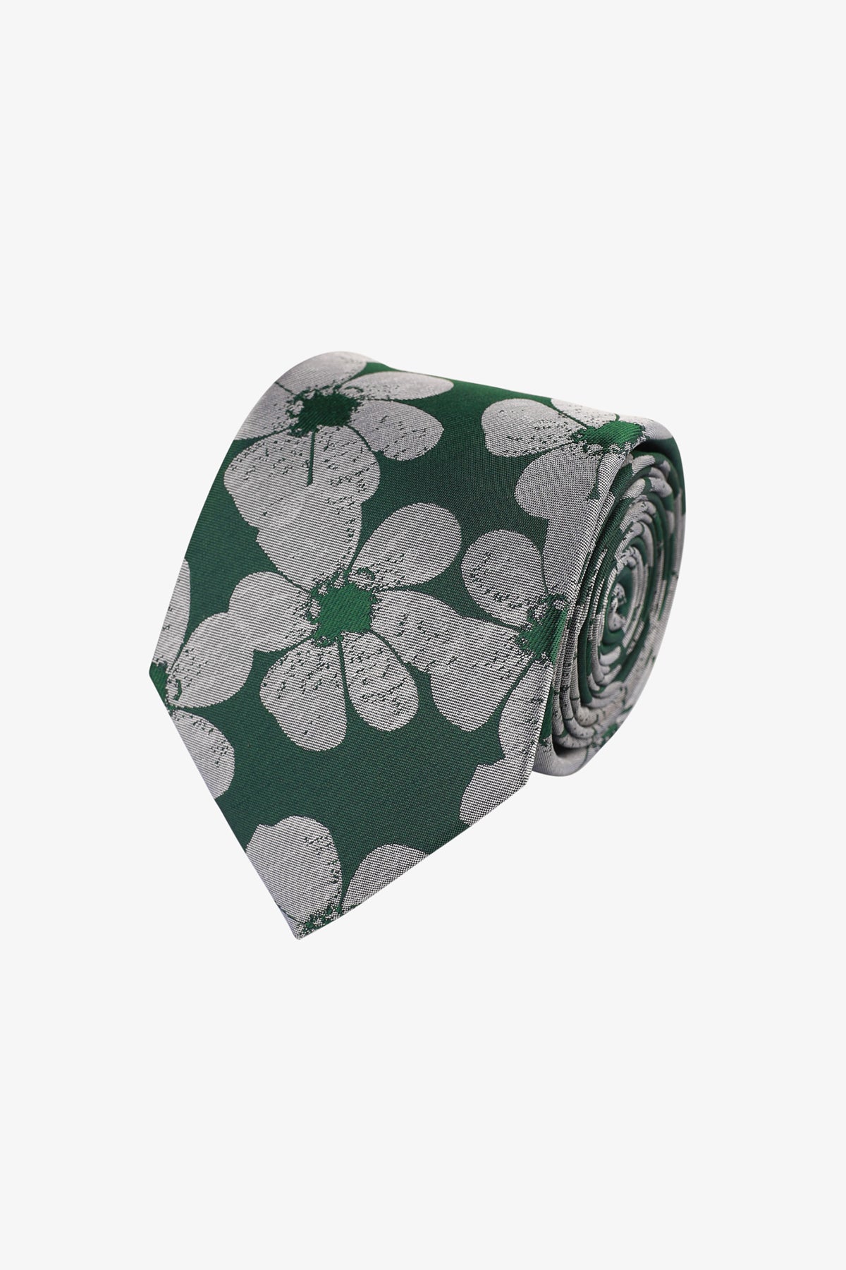 Tie - Silk green with silver florals