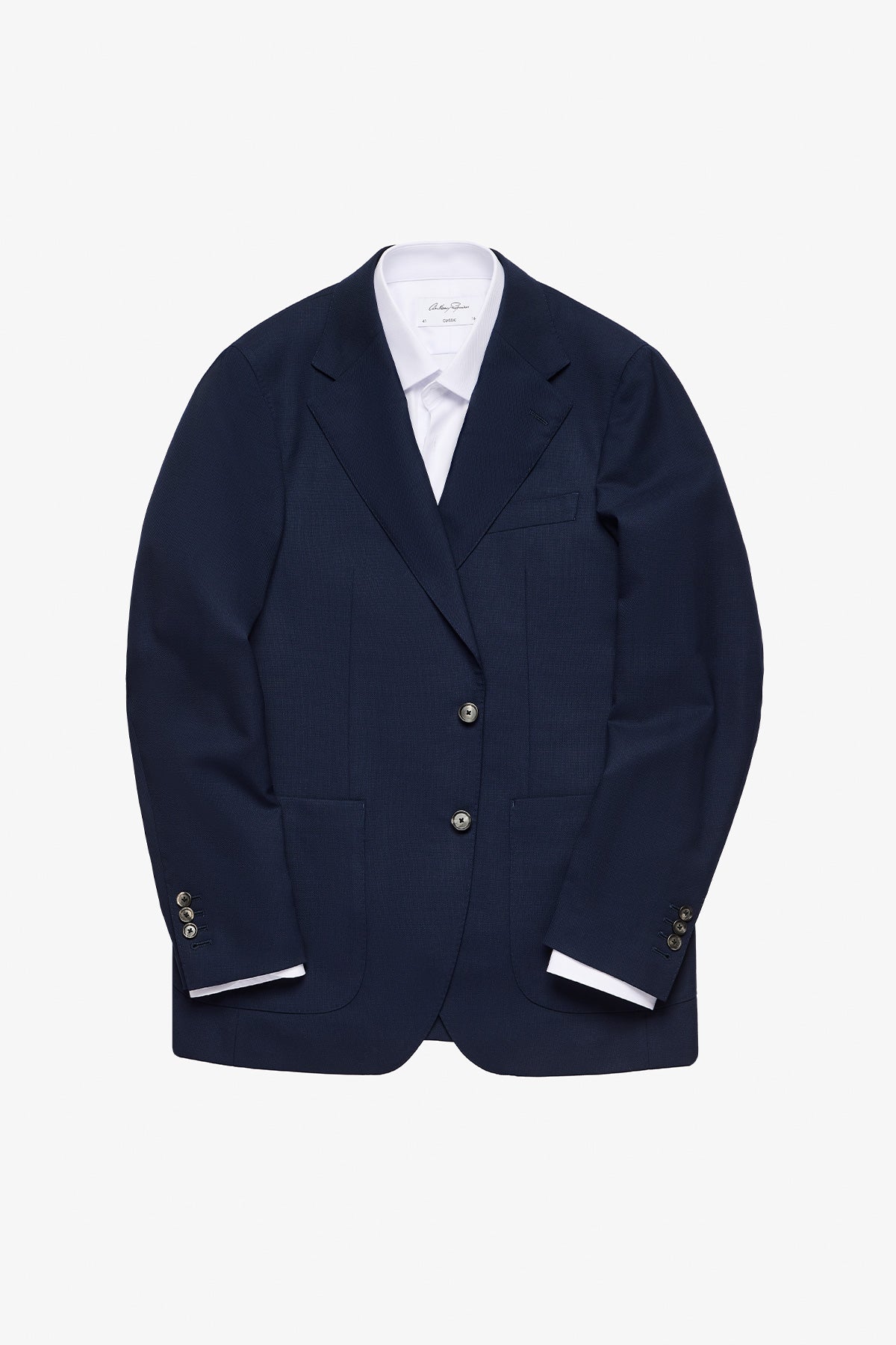 Archer Hand Made Blazer - Wool In Navy Blue Self Design