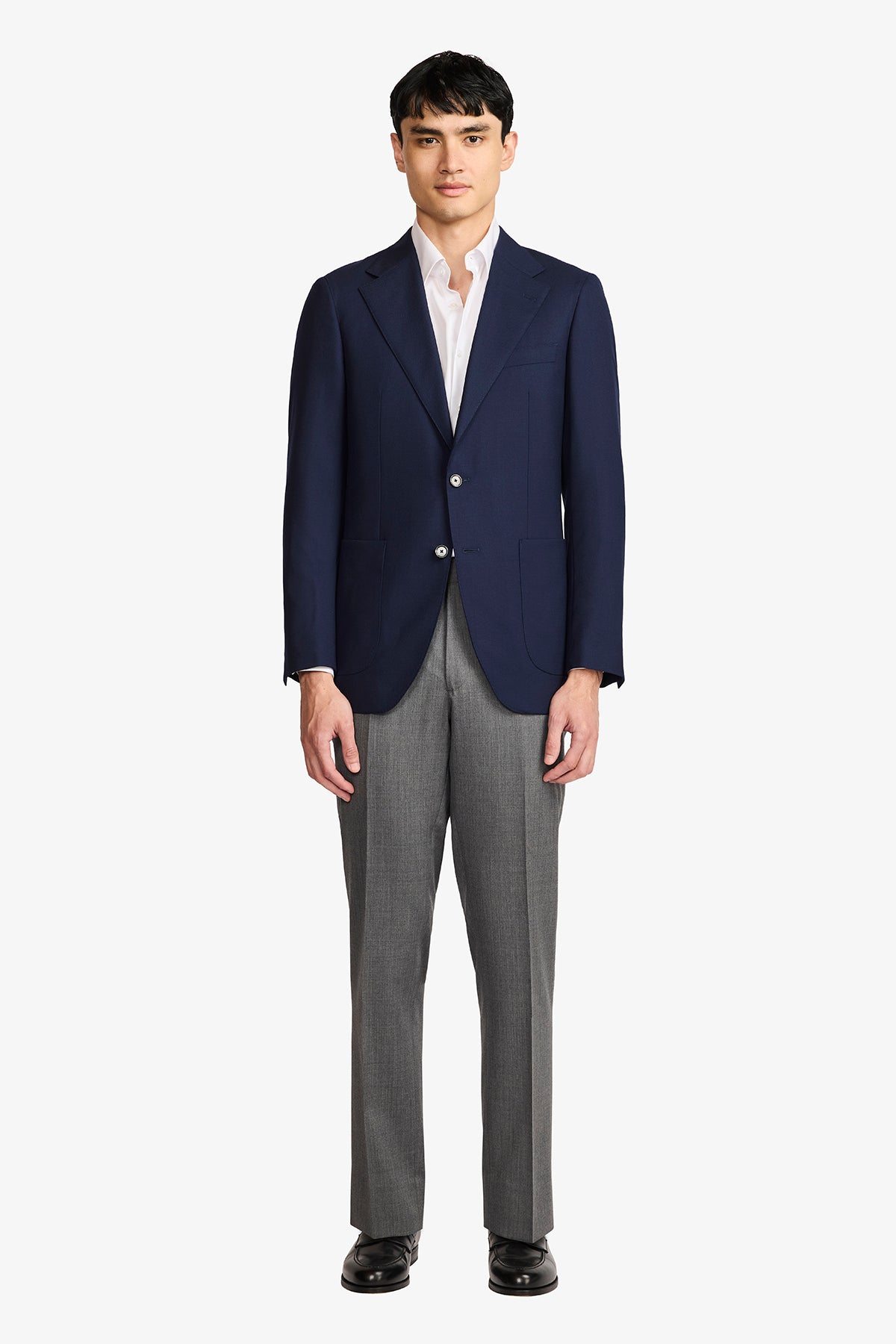 Archer Hand Made Blazer - Wool In Navy Blue Self Design