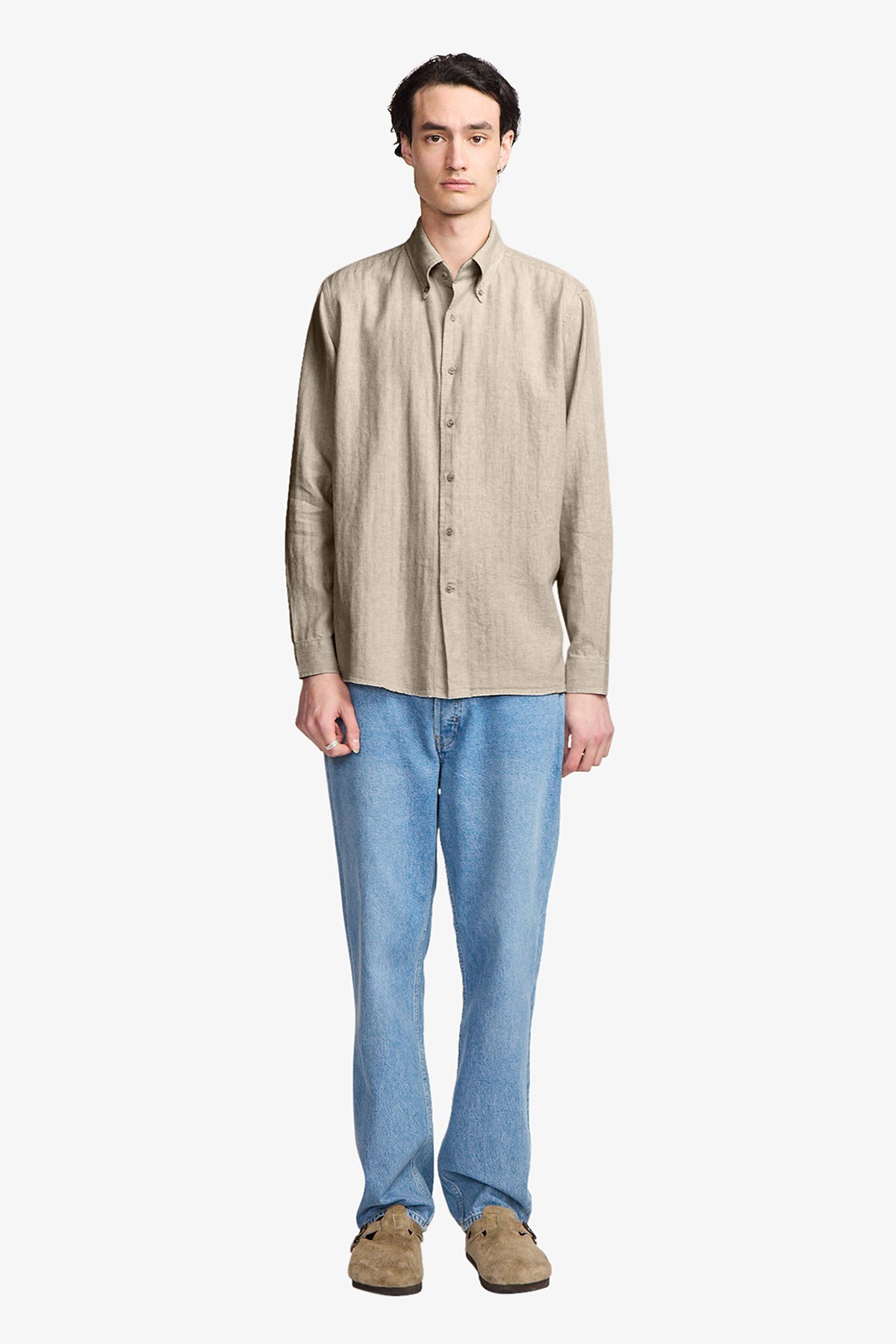 Ben beige herringbone button down