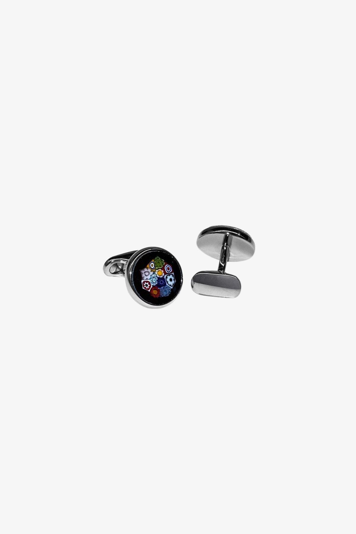 Cufflinks - Black & Multicolour Murano Glass