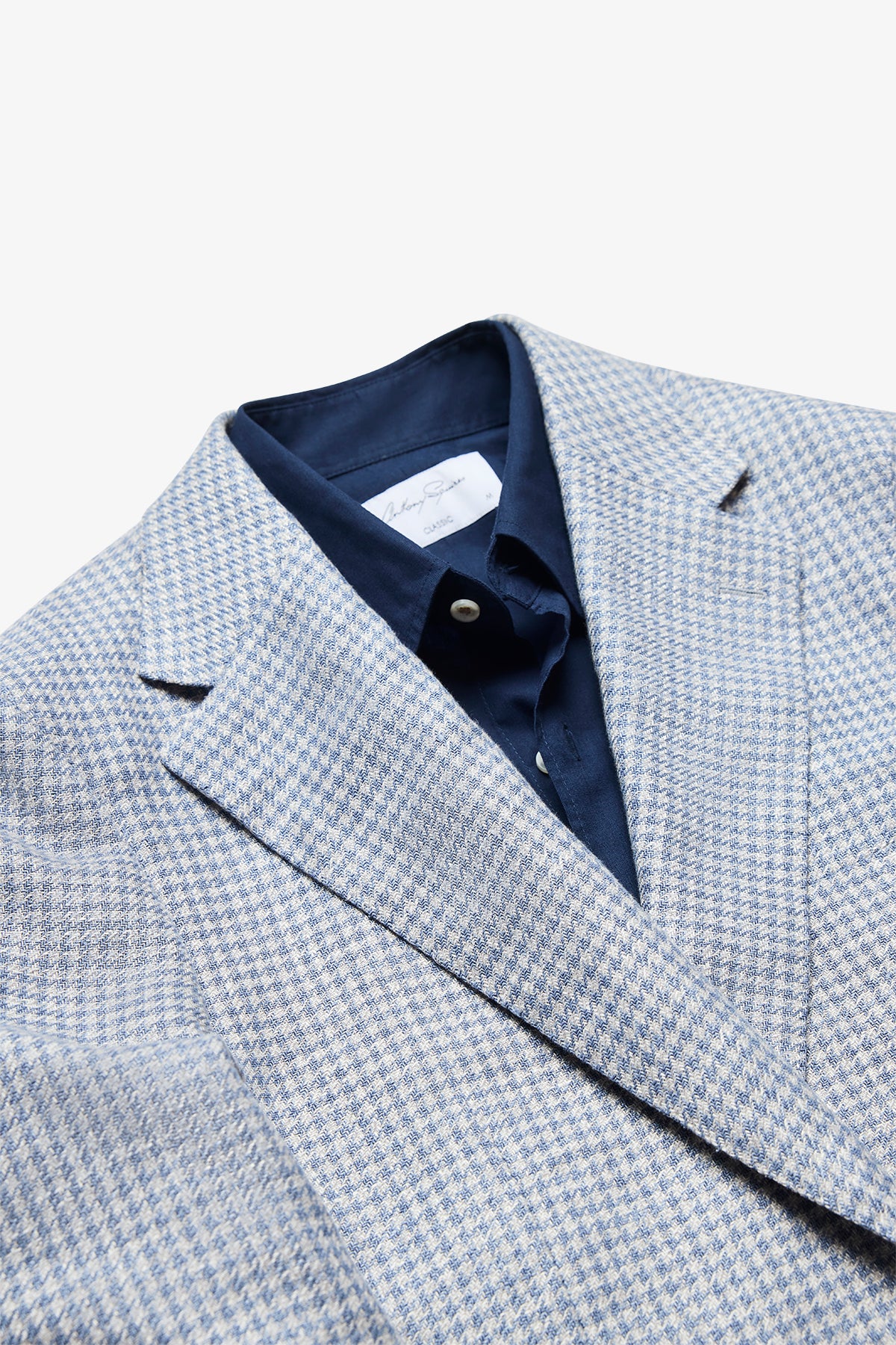 Archer Blazer - Light Blue Houndstooth In Linen/Cotton