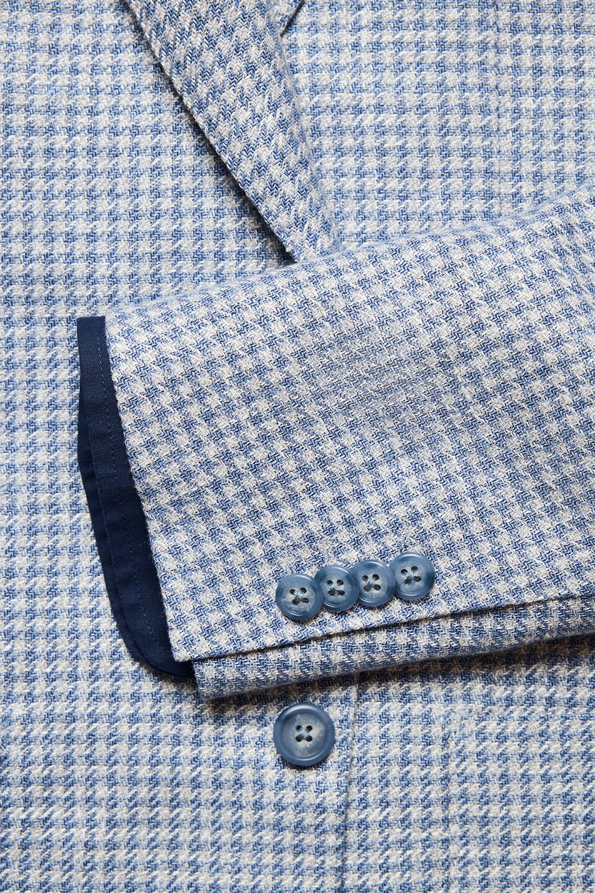 Archer Blazer - Light Blue Houndstooth In Linen/Cotton
