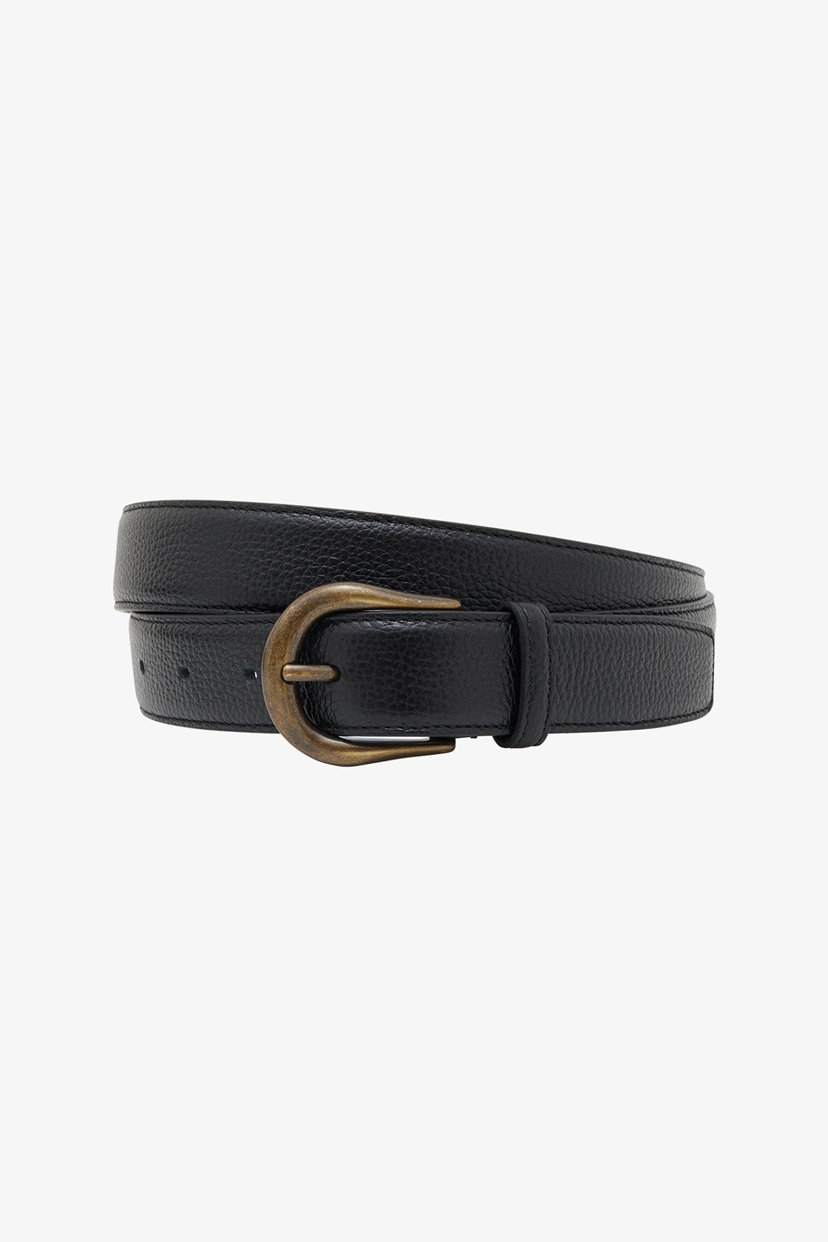 Black Pebble Leather Belt - D Ring Antique Brass