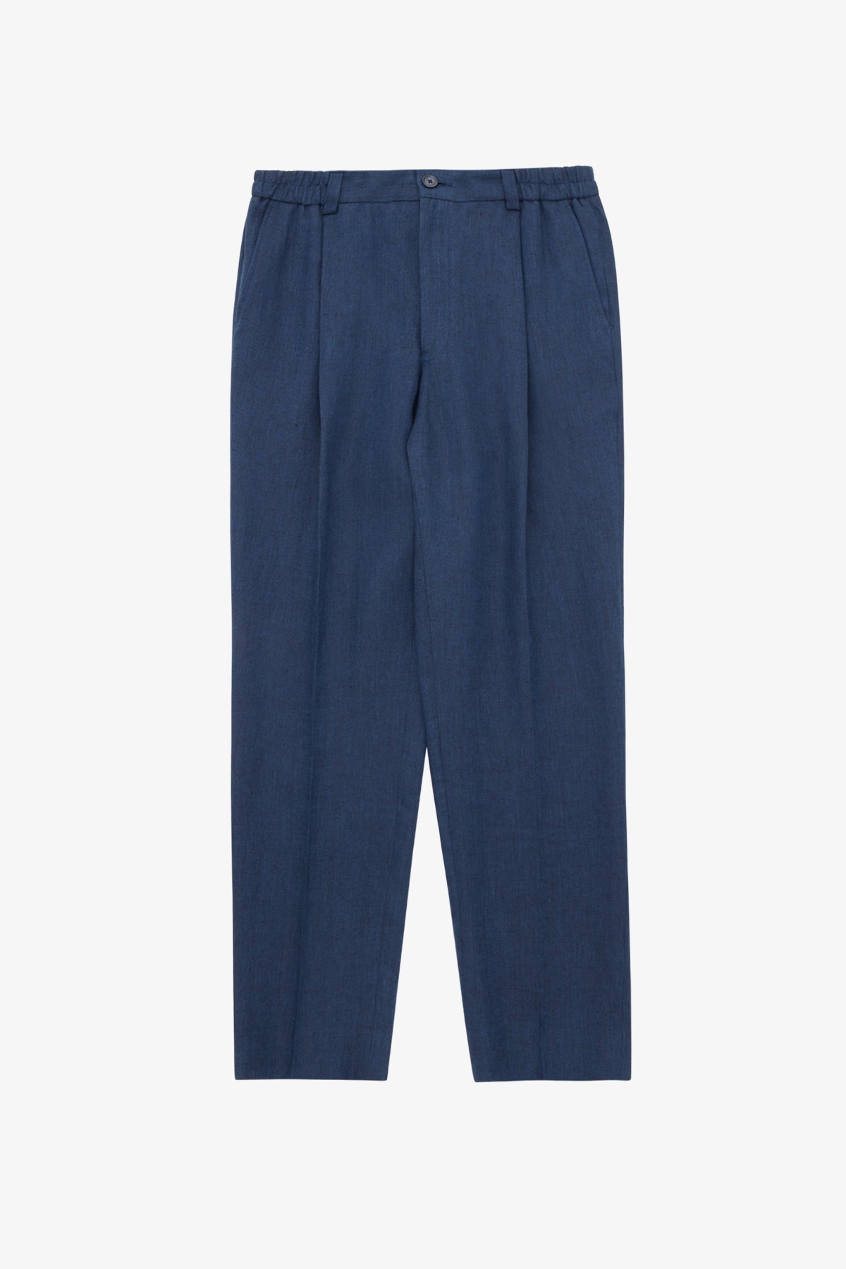 Elwin Trouser - Navy Blue Herringbone In Linen