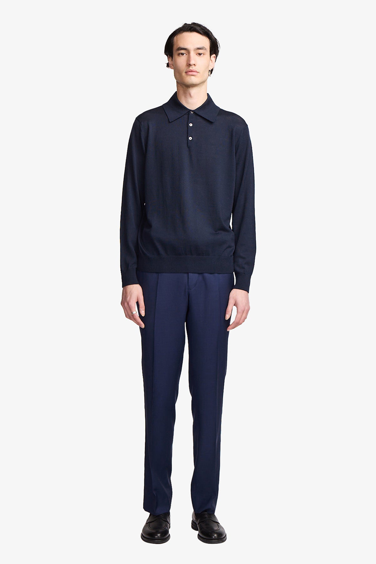 Kelvin navy L/S knit polo