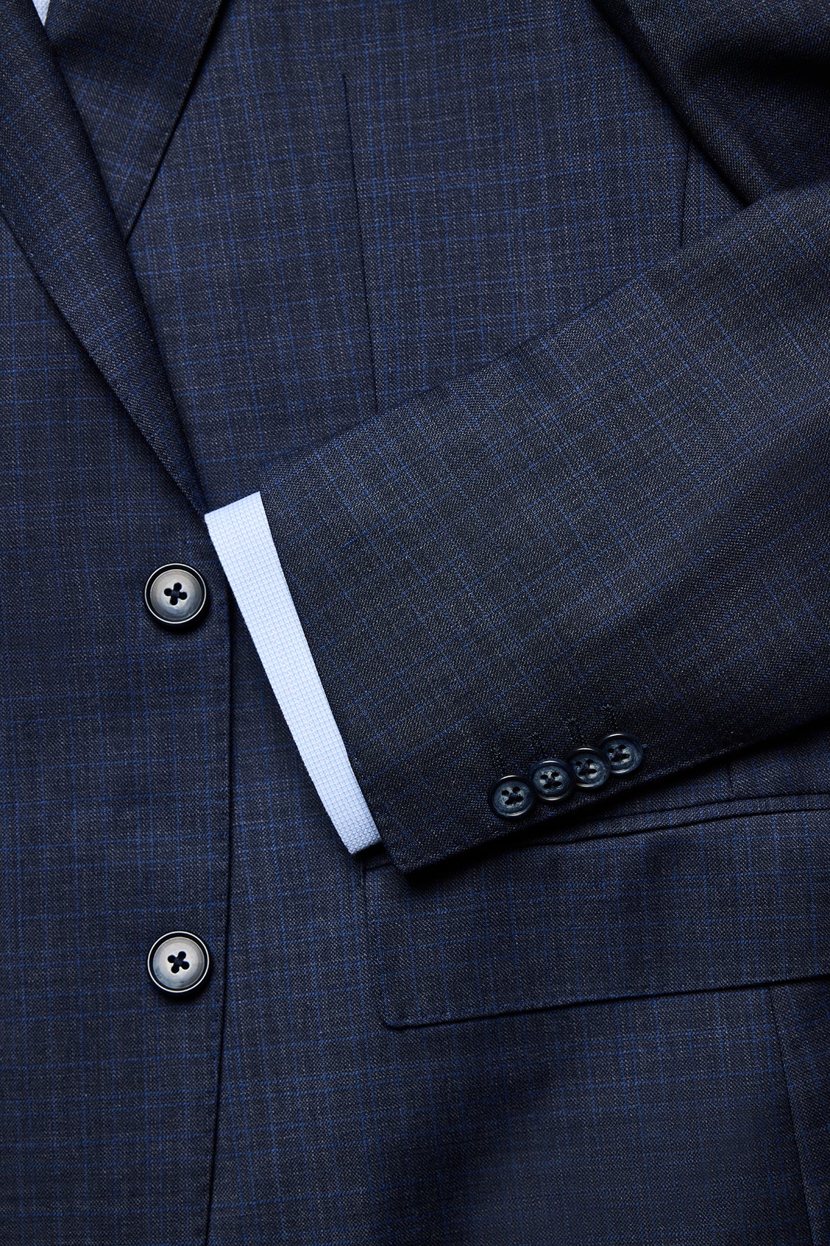 Kennedy Suit - Blue Tonal Multicheck In Pure Wool, Super 110's