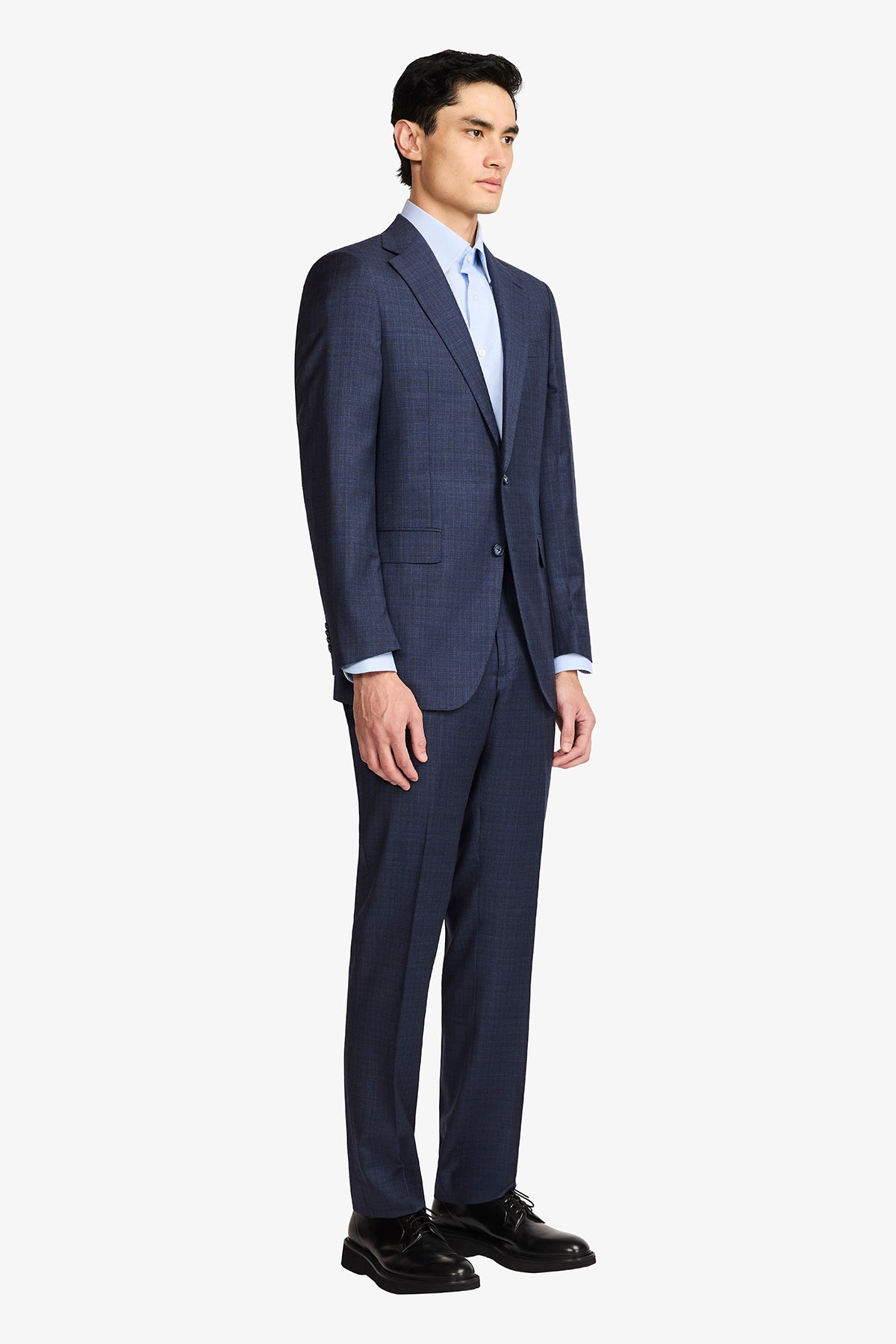 Kennedy Suit - Blue Tonal Multicheck In Pure Wool, Super 110's