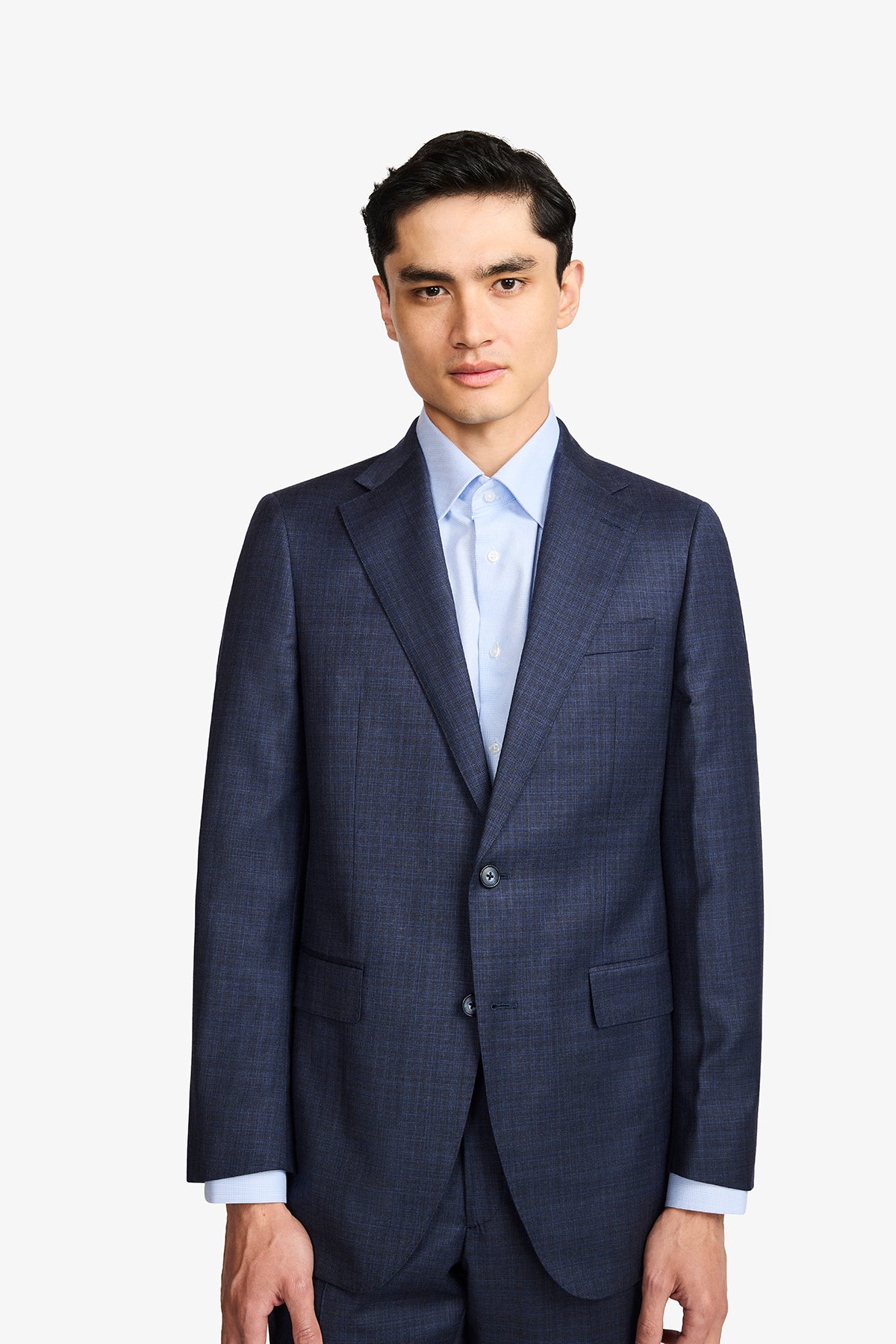 Kennedy Suit - Blue Tonal Multicheck In Pure Wool, Super 110's