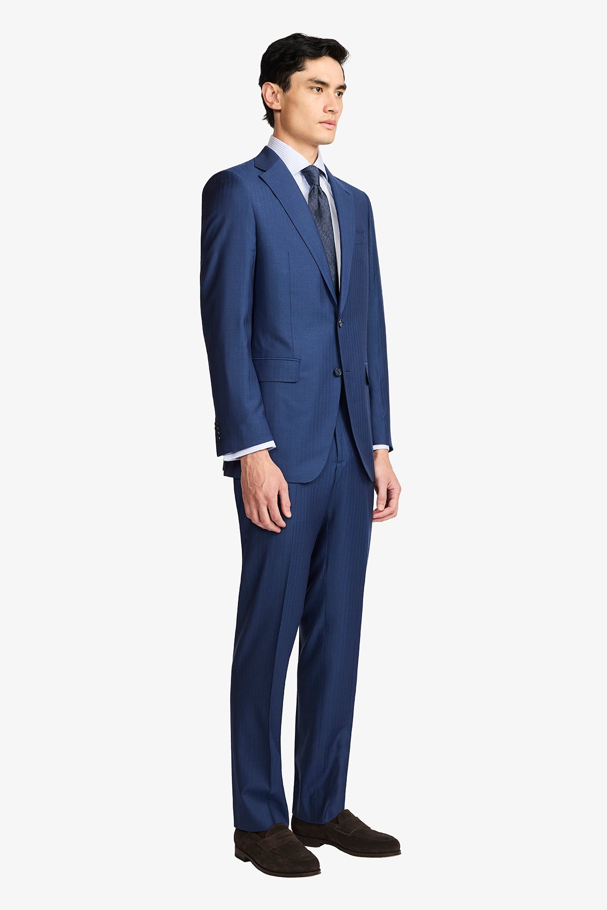 Kennedy Suit - Blue Herringbone in Pure Wool, Super 120's