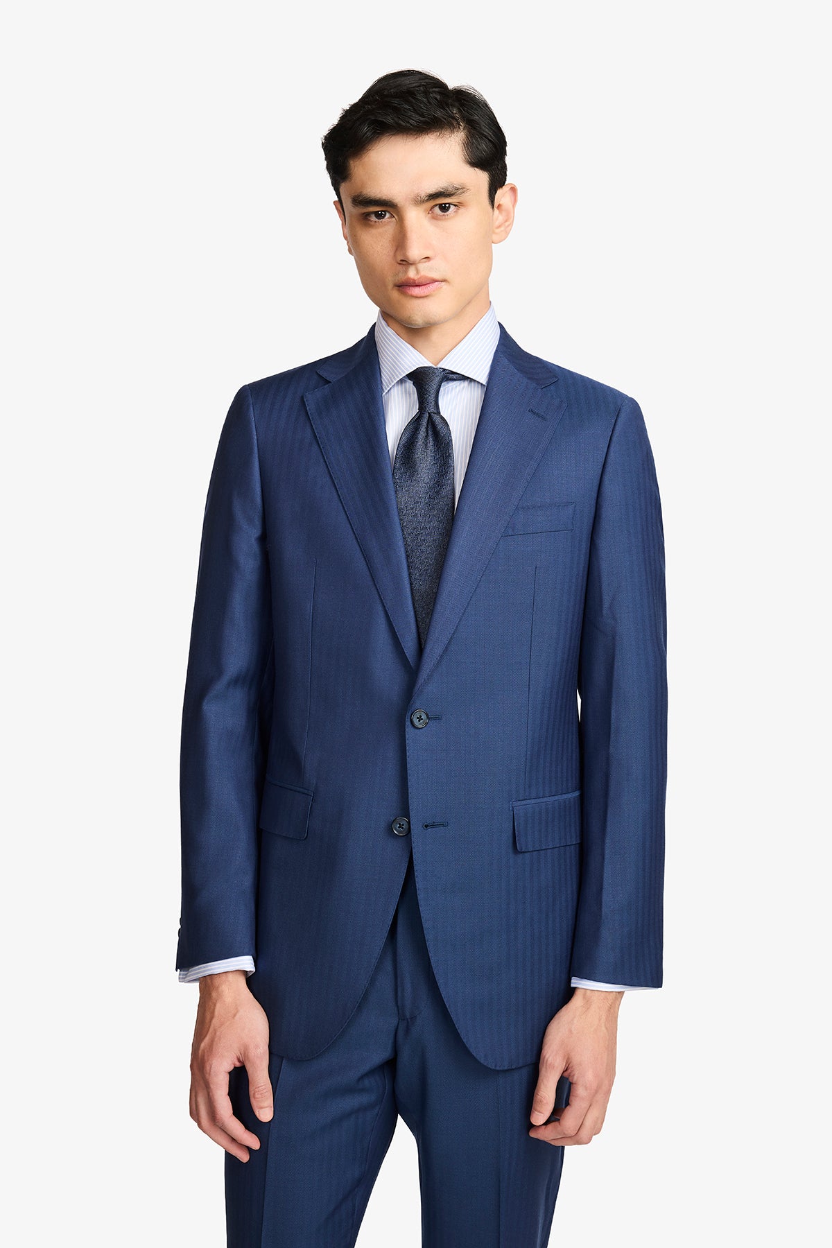 Kennedy Suit - Blue Herringbone in Pure Wool, Super 120's