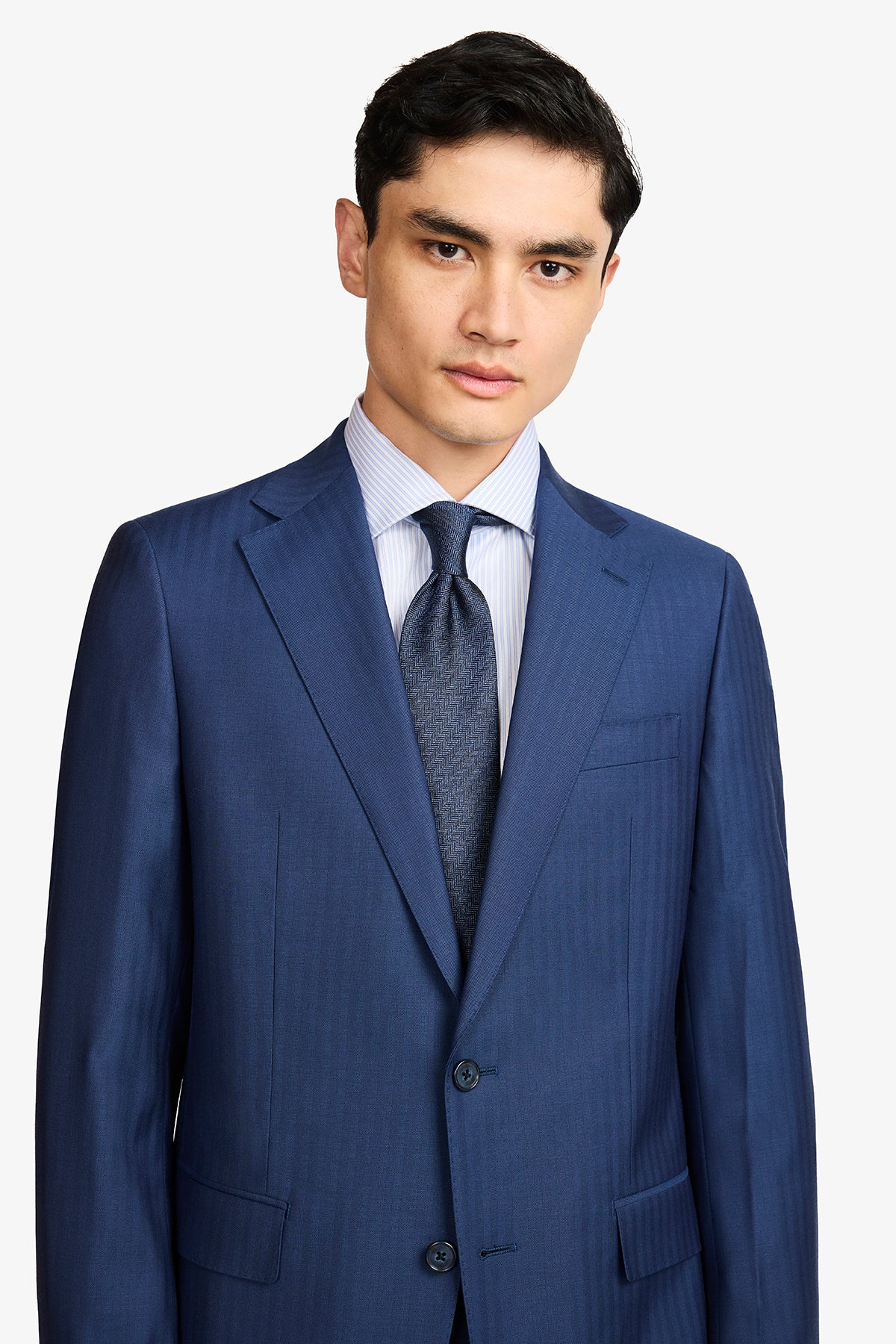 Kennedy Suit - Blue Herringbone in Pure Wool, Super 120's