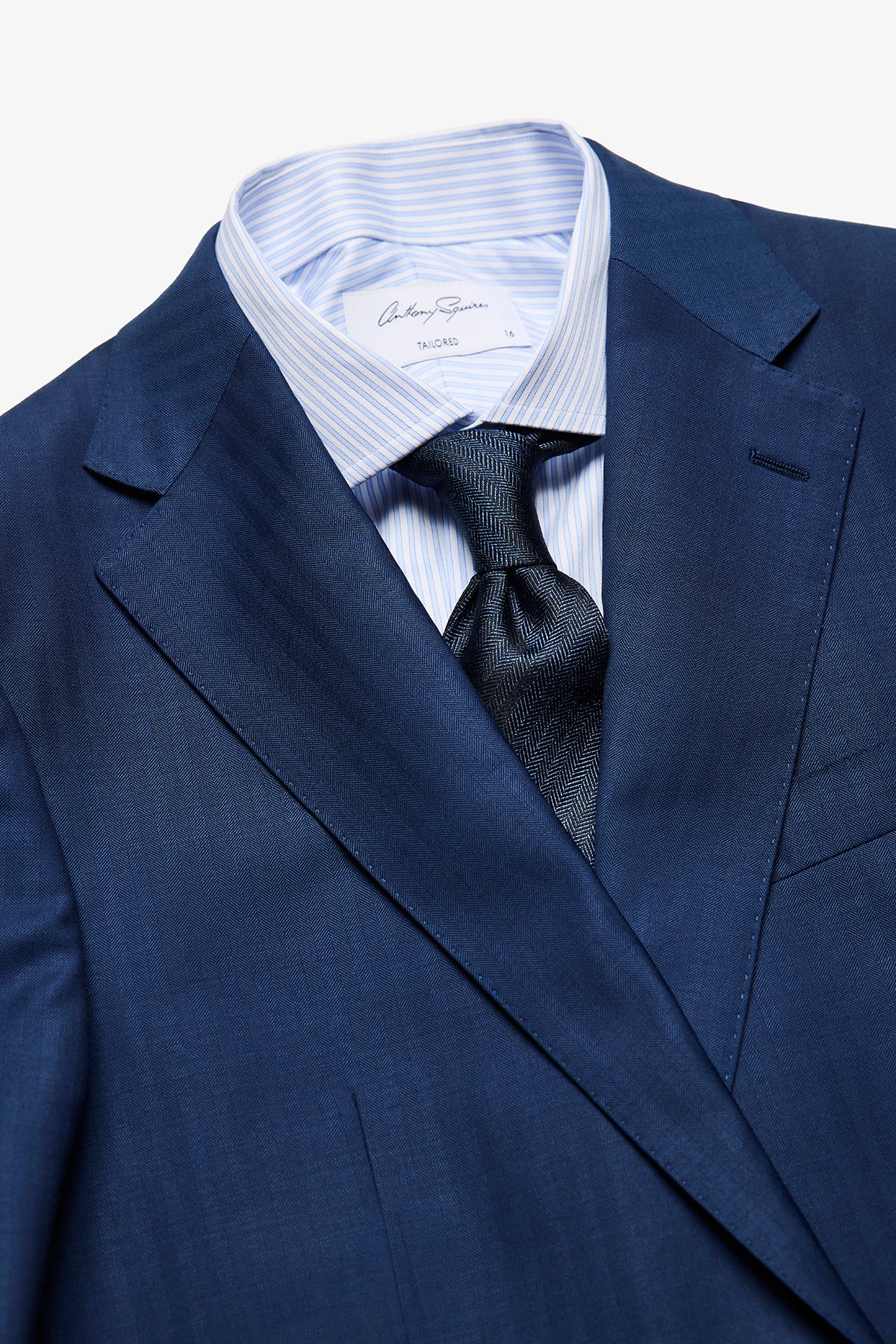 Kennedy Suit - Blue Herringbone in Pure Wool, Super 120's
