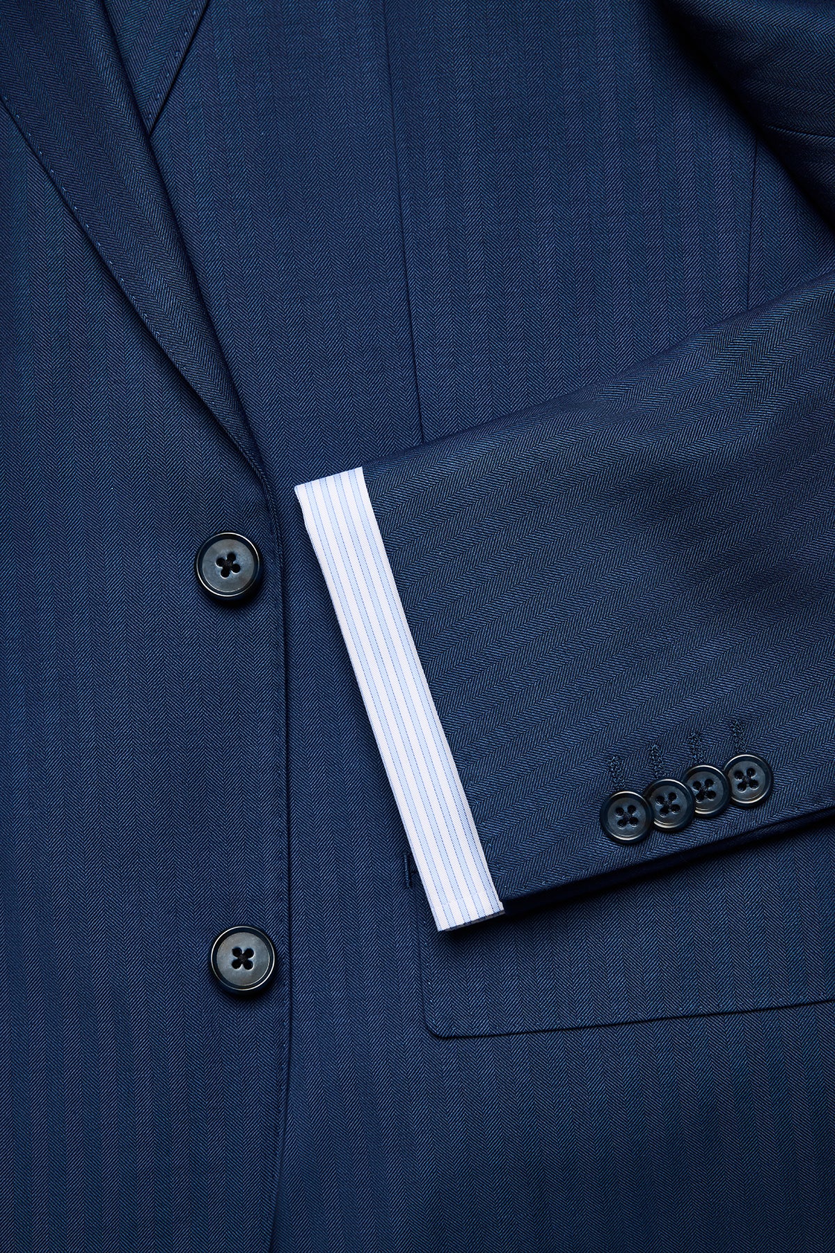 Kennedy Suit - Blue Herringbone in Pure Wool, Super 120's