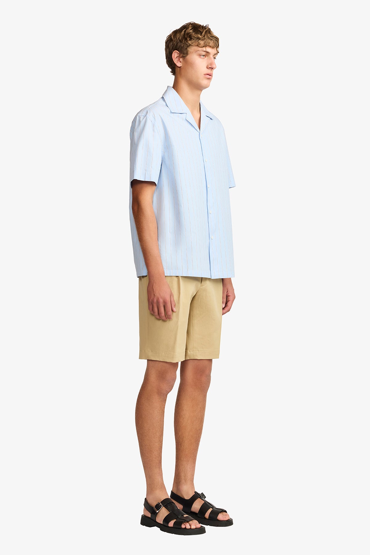 Ly blue stripe poplin  S/S shirt