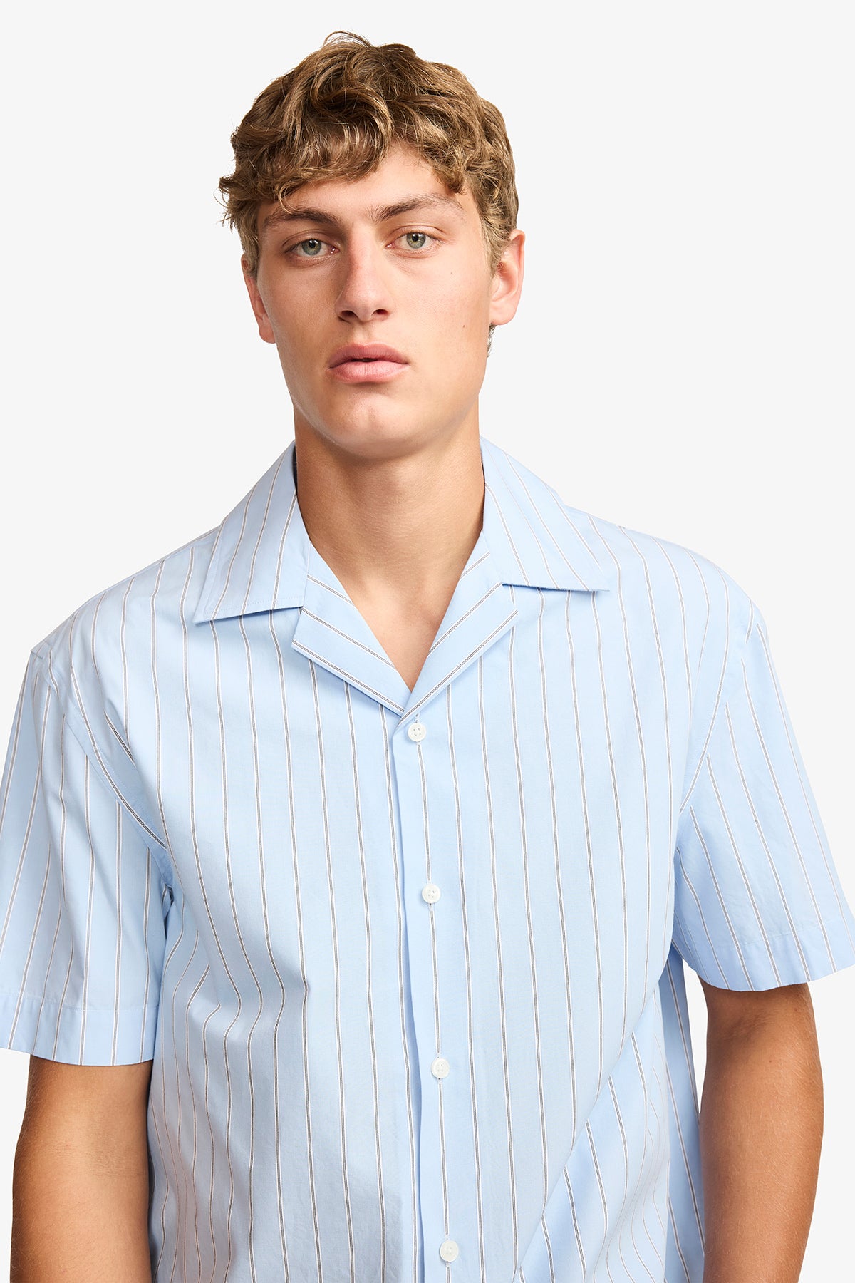 Ly blue stripe poplin  S/S shirt