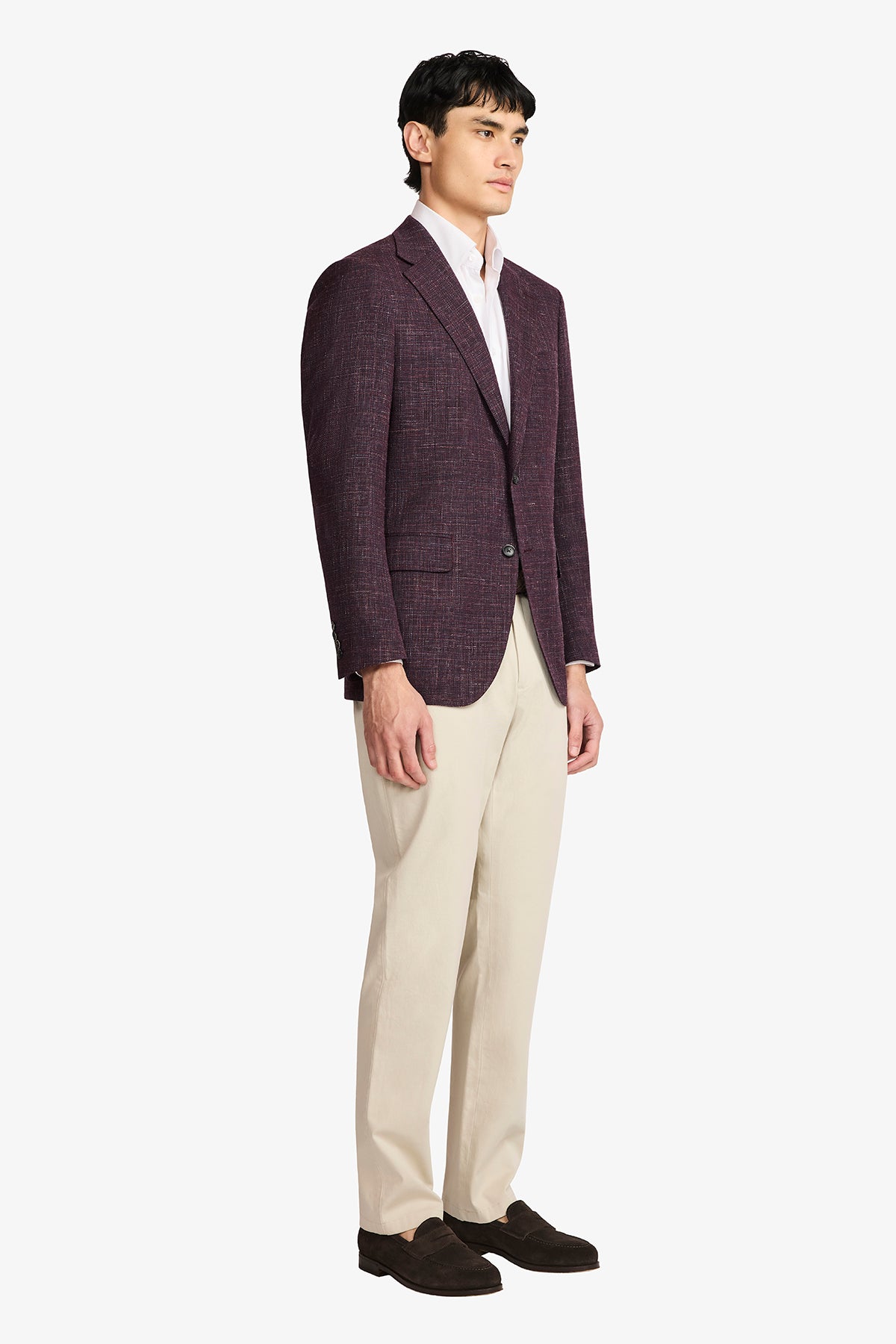 Marcus Blazer - Wool/Linen In Burgundy With Textured Slub Effect