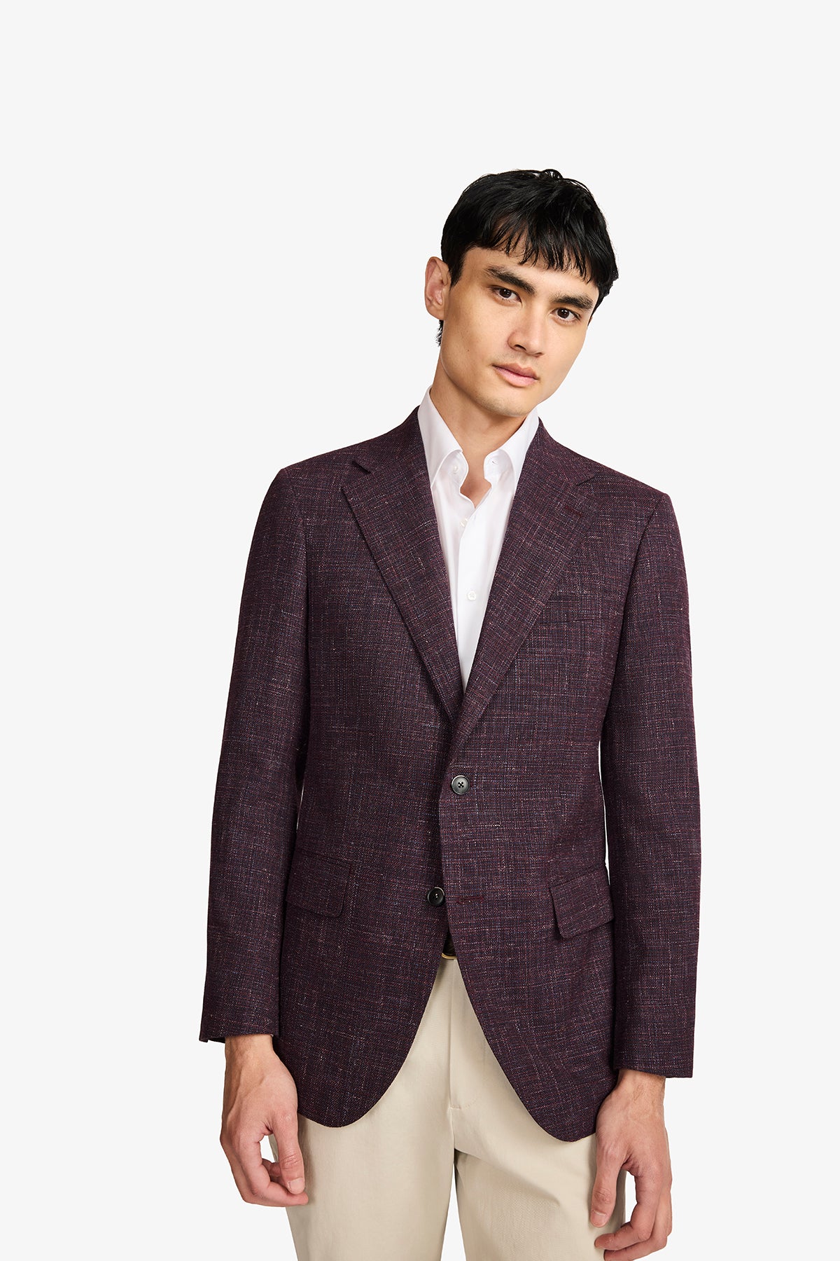 Marcus Blazer - Wool/Linen In Burgundy With Textured Slub Effect