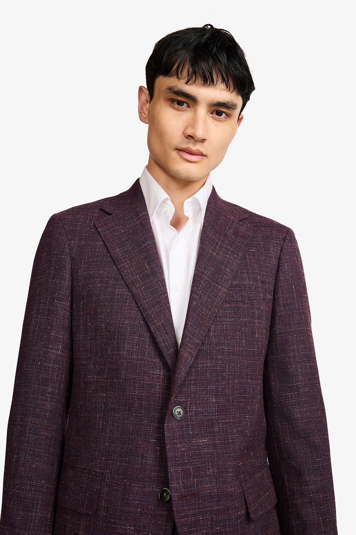 Marcus Blazer - Wool/Linen In Burgundy With Textured Slub Effect