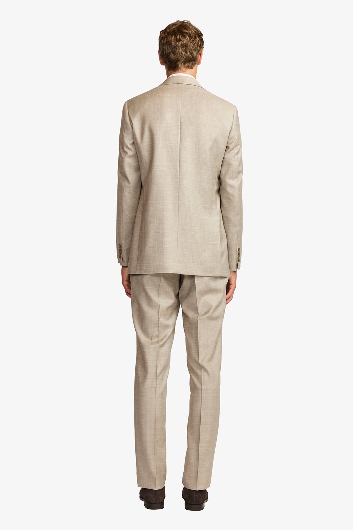 Mateo suit - Fawn tonal Prince of Wales check, in pure wool, super 110's