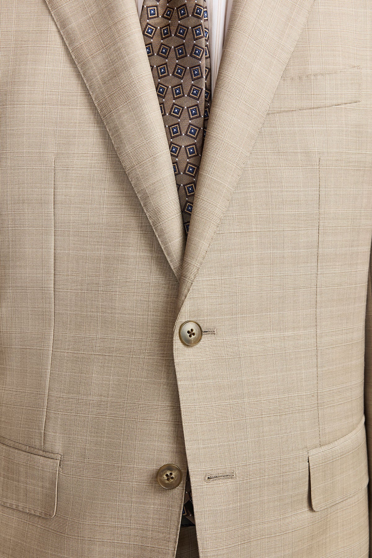 Mateo suit - Fawn tonal Prince of Wales check, in pure wool, super 110's
