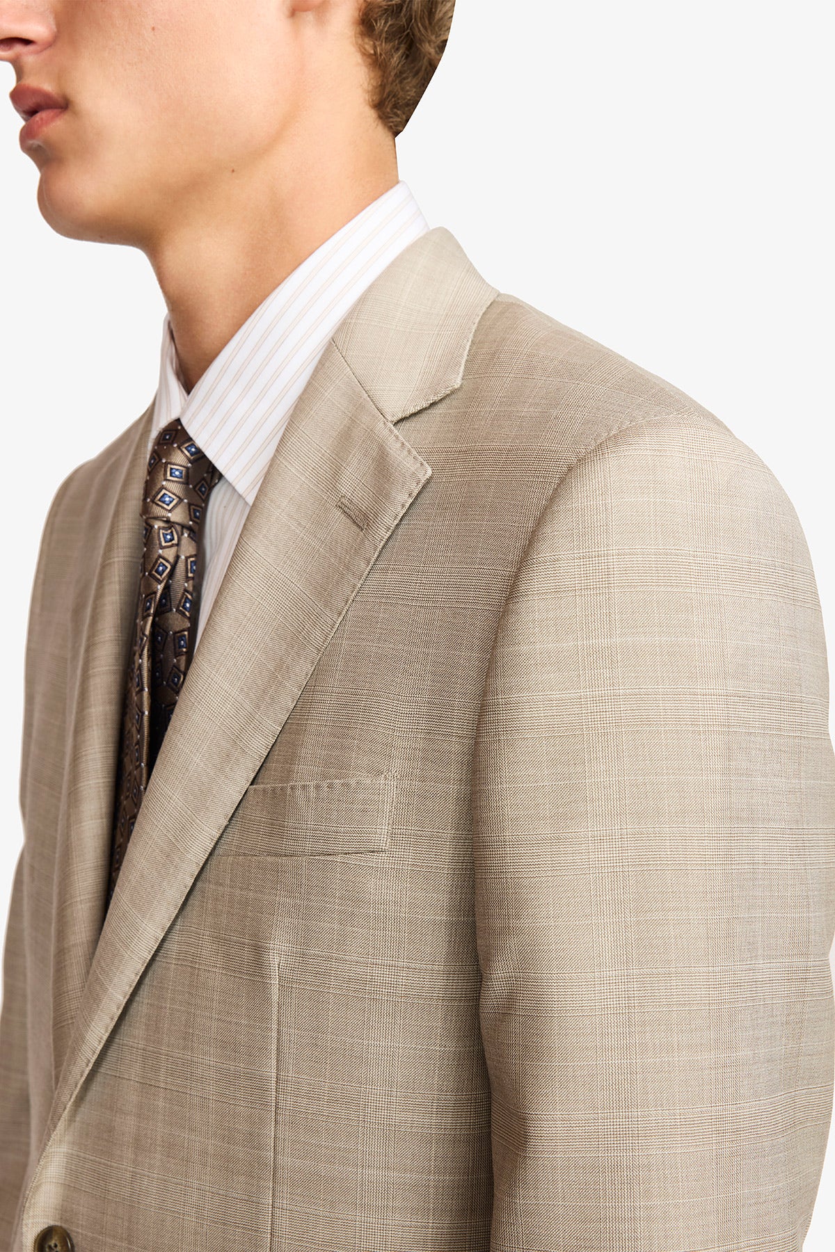 Mateo suit - Fawn tonal Prince of Wales check, in pure wool, super 110's