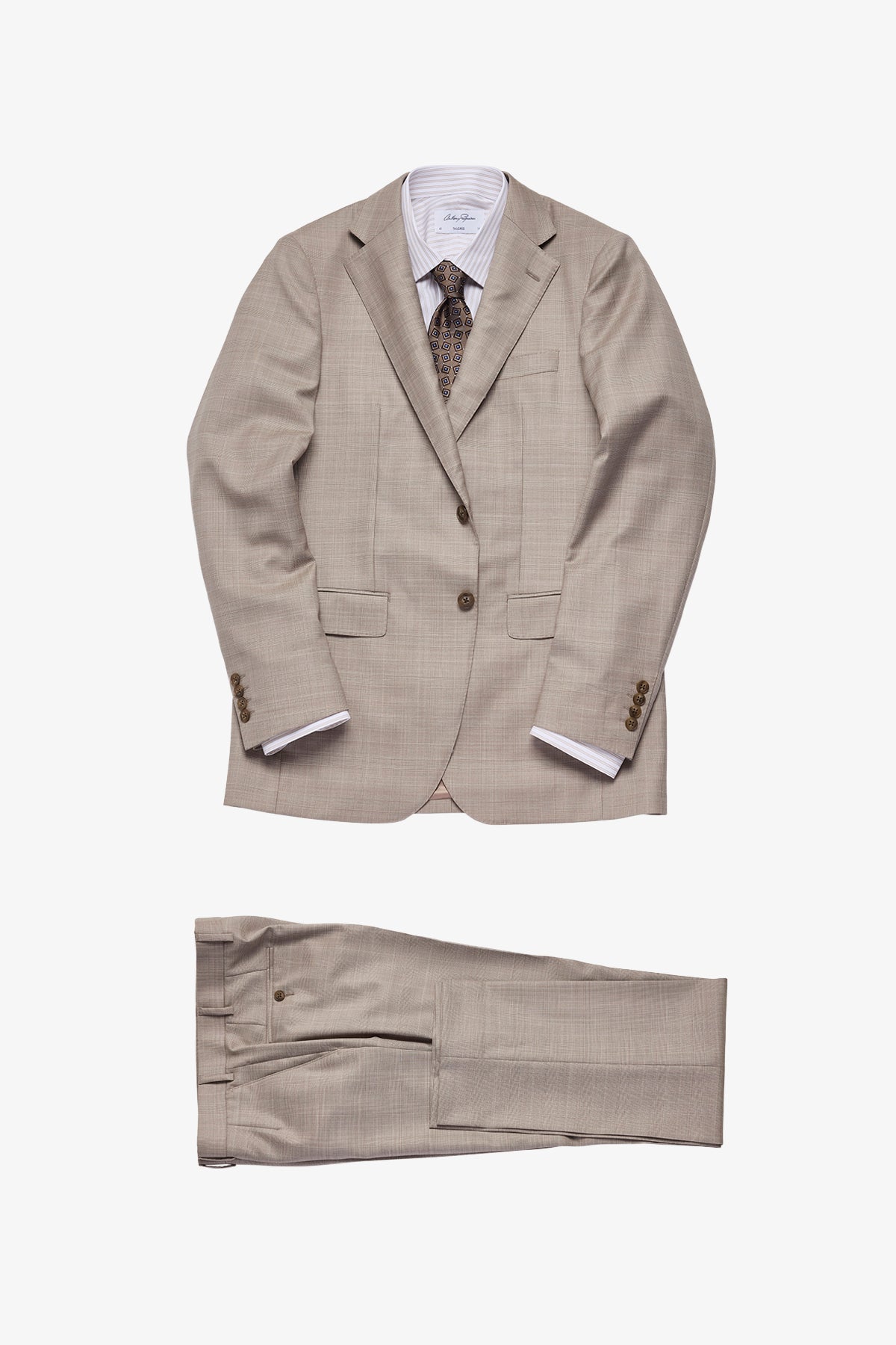 Mateo suit - Fawn tonal Prince of Wales check, in pure wool, super 110's