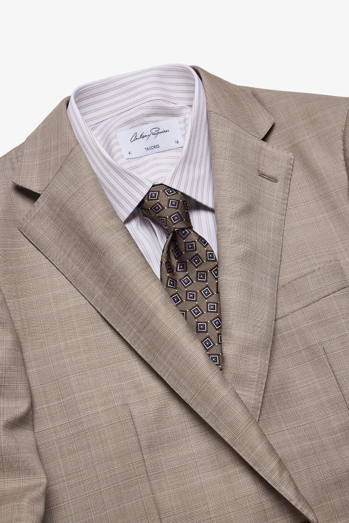 Mateo suit - Fawn tonal Prince of Wales check, in pure wool, super 110's