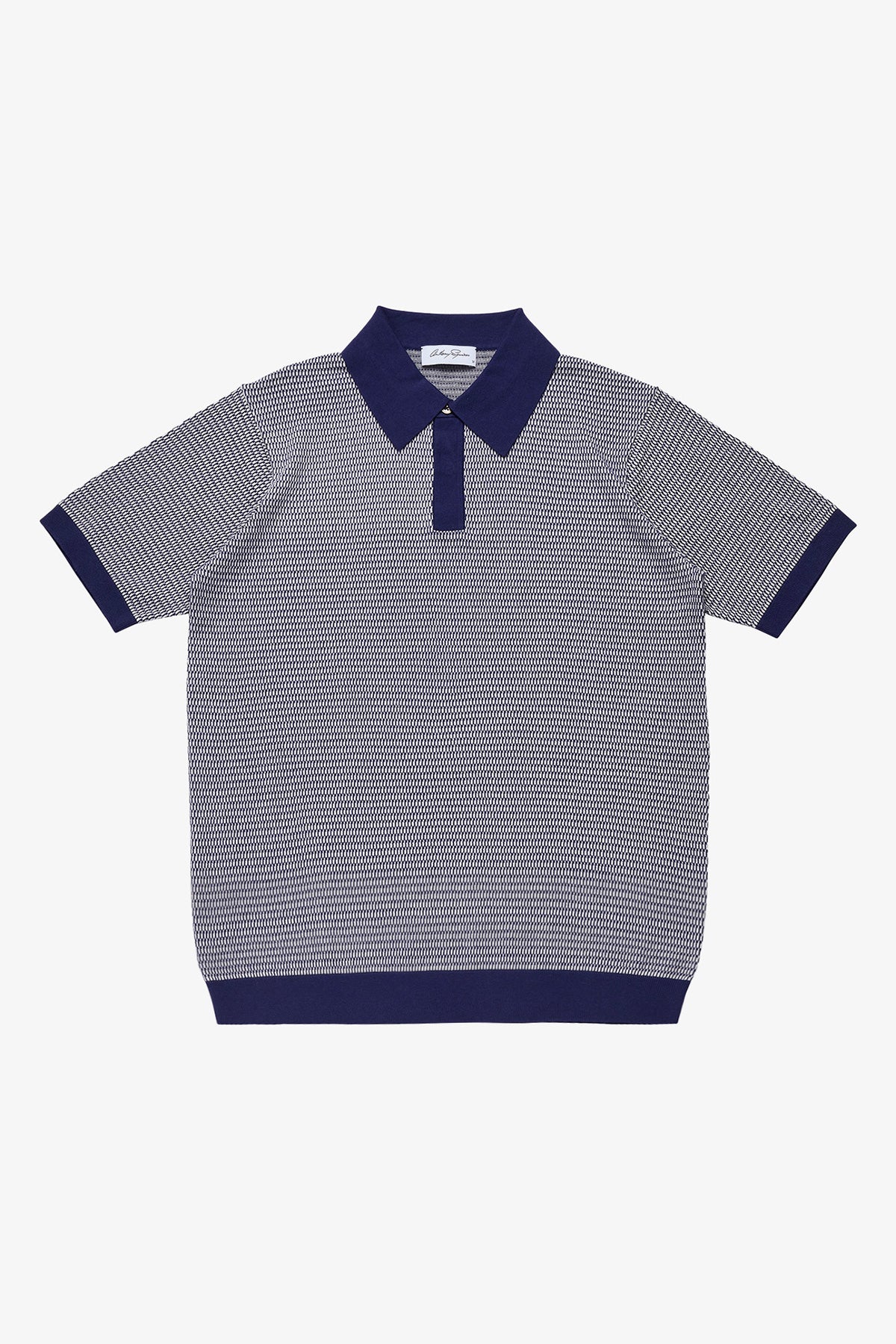 Santi blue knitted jacquard S/S polo