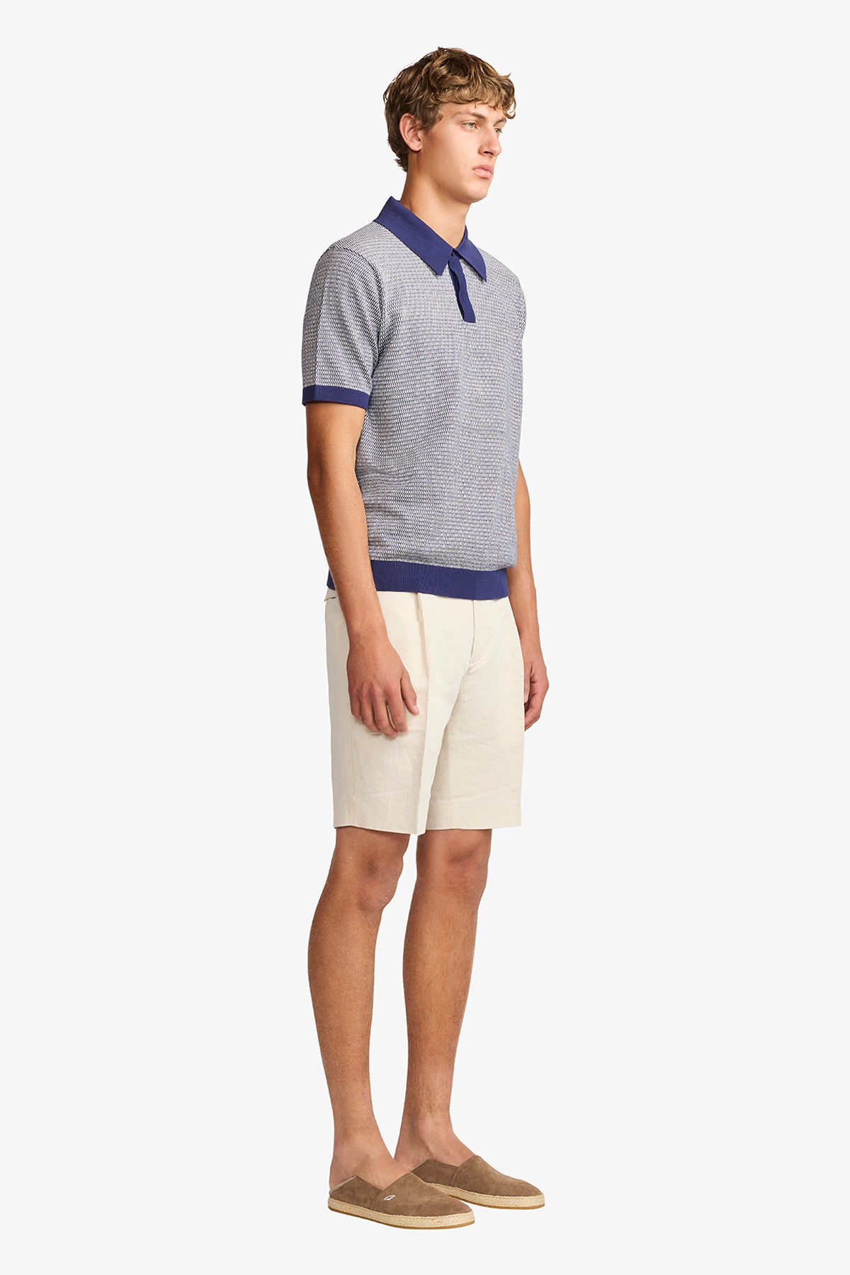 Santi blue knitted jacquard S/S polo