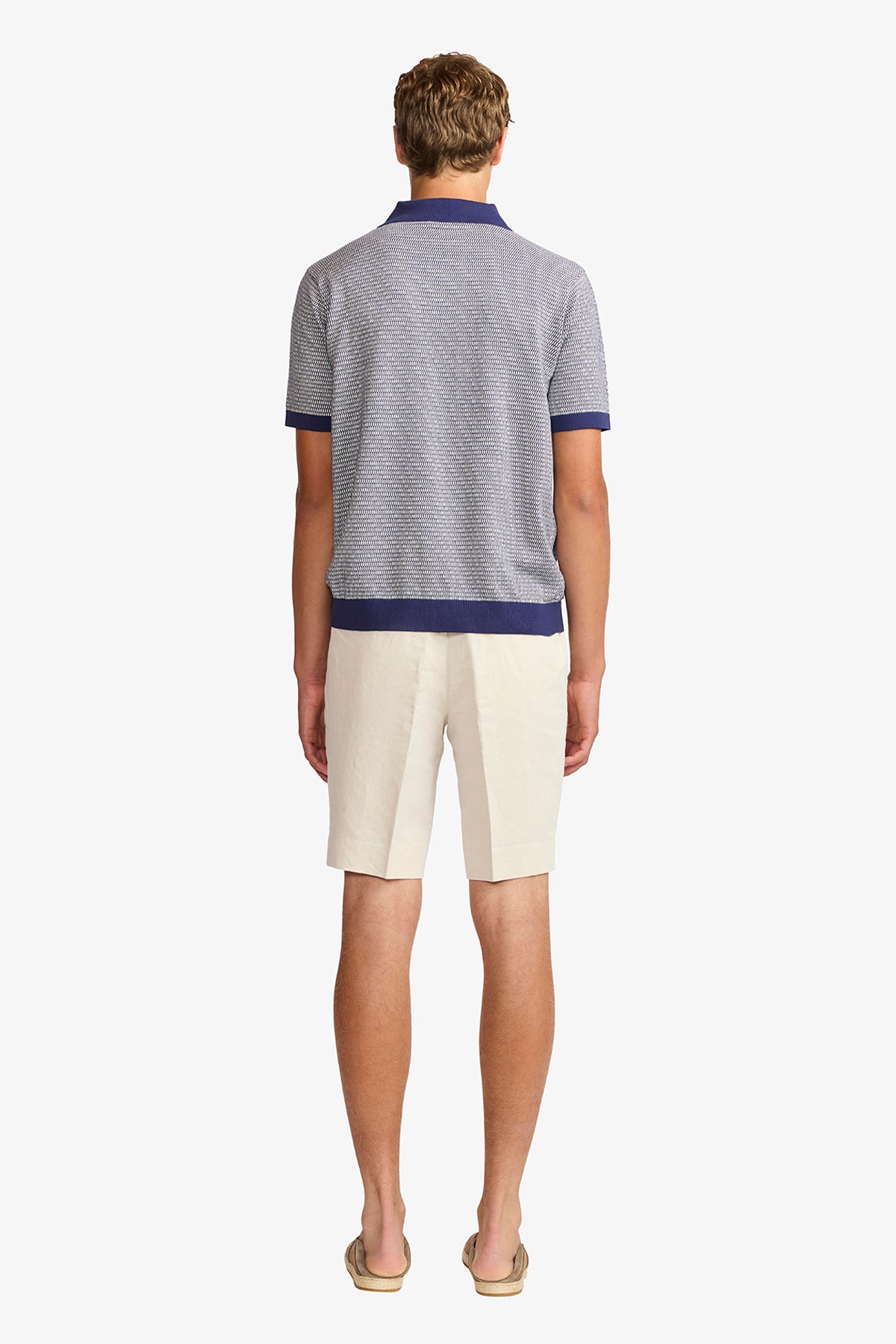 Santi blue knitted jacquard S/S polo