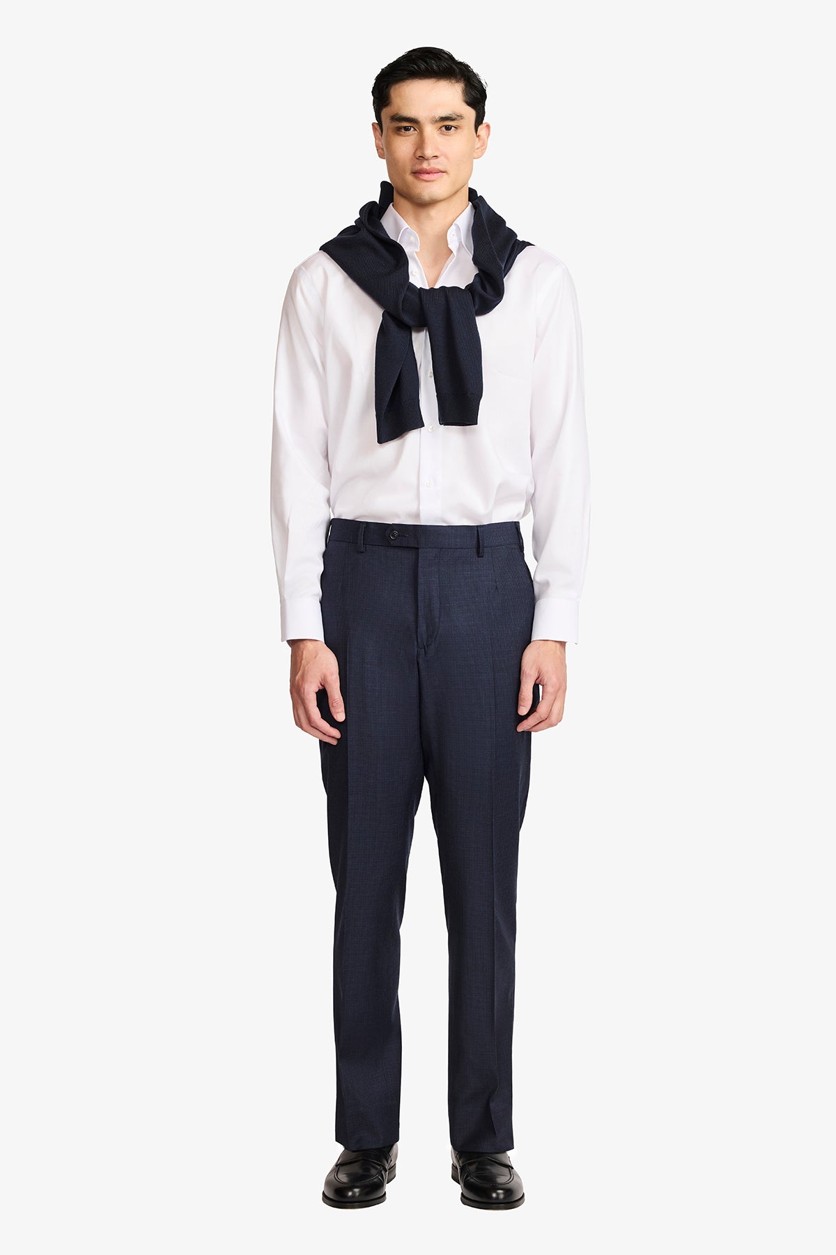 Slack Trouser - Wool In Navy Tonal With Micro Houndstooth