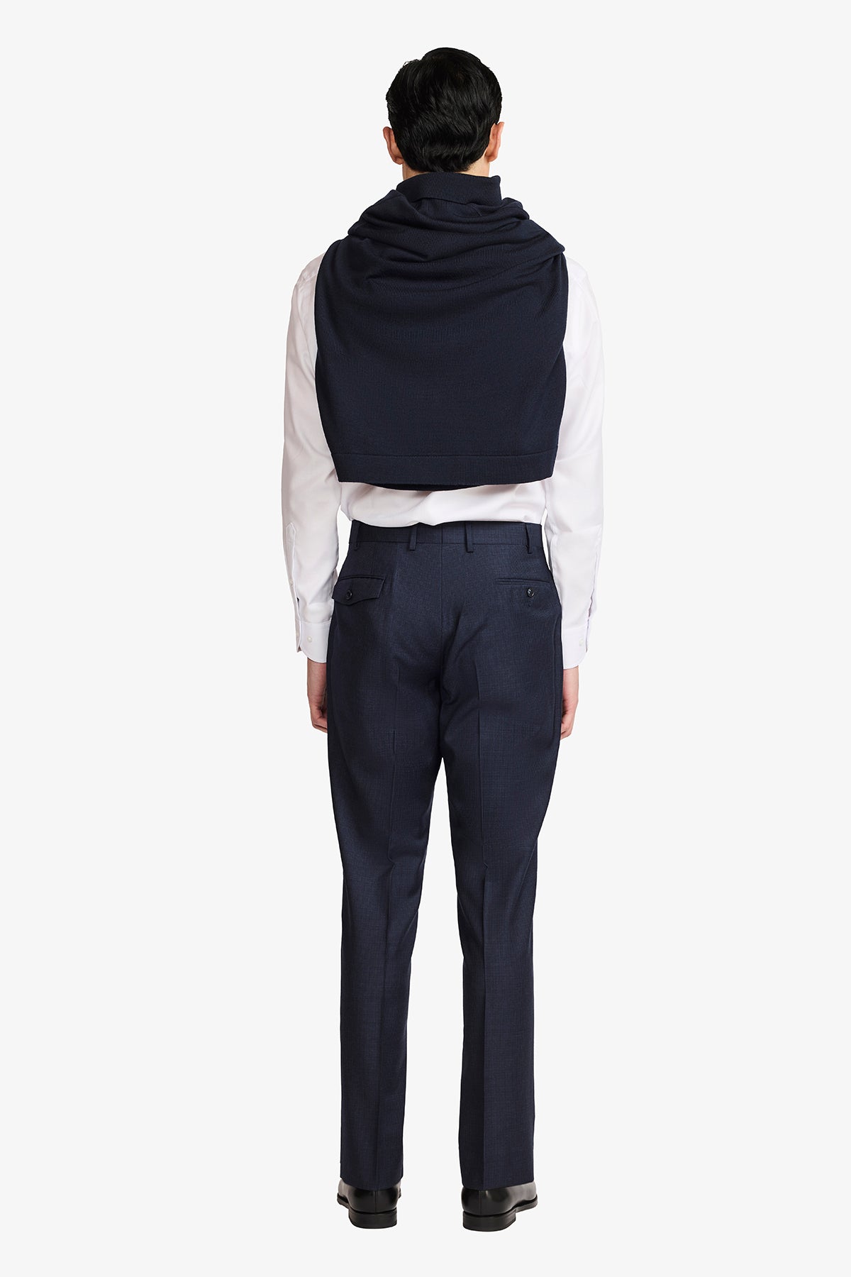 Slack Trouser - Wool In Navy Tonal With Micro Houndstooth